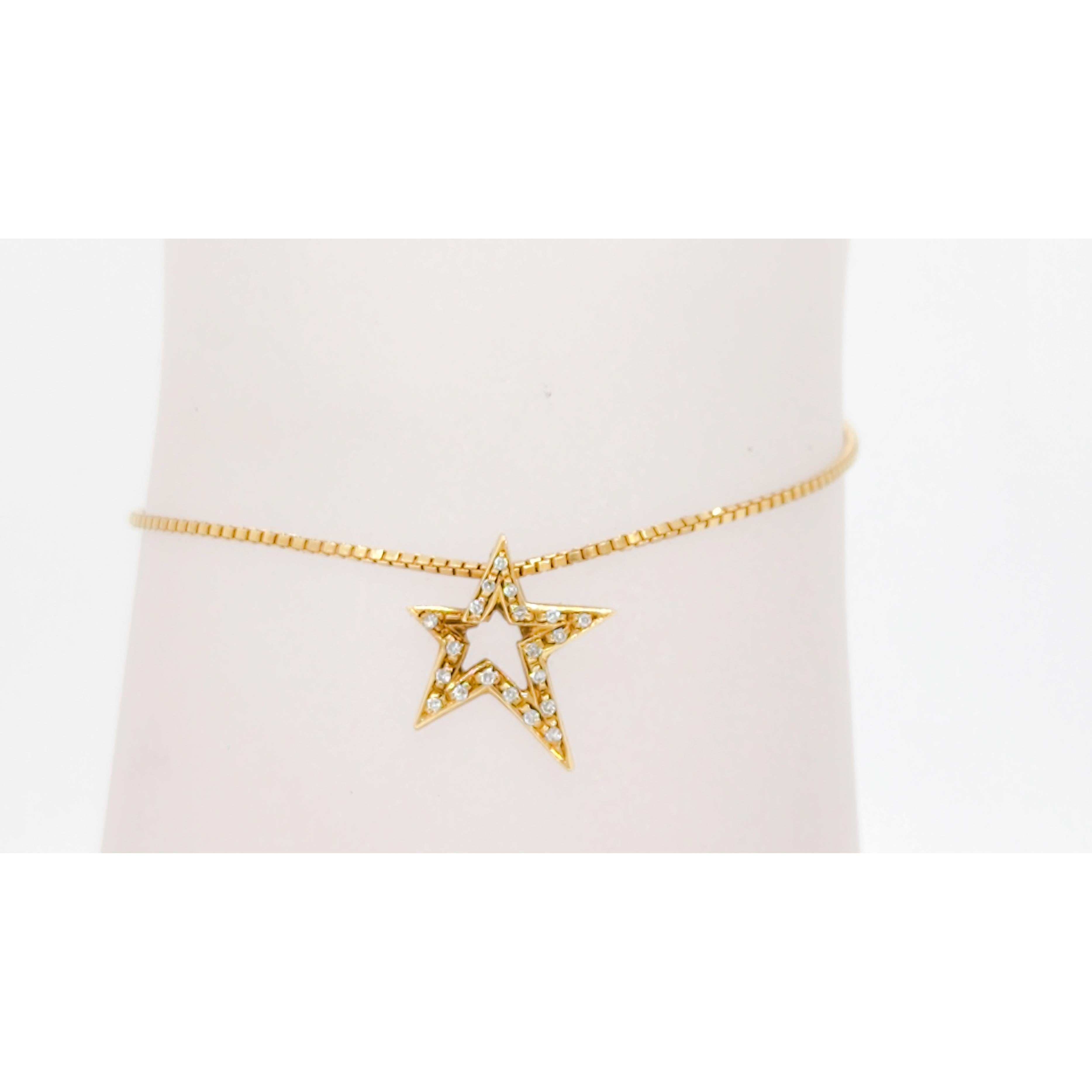 Estate H. Stern White Diamond Star Anklet in 18k Yellow Gold For Sale 1