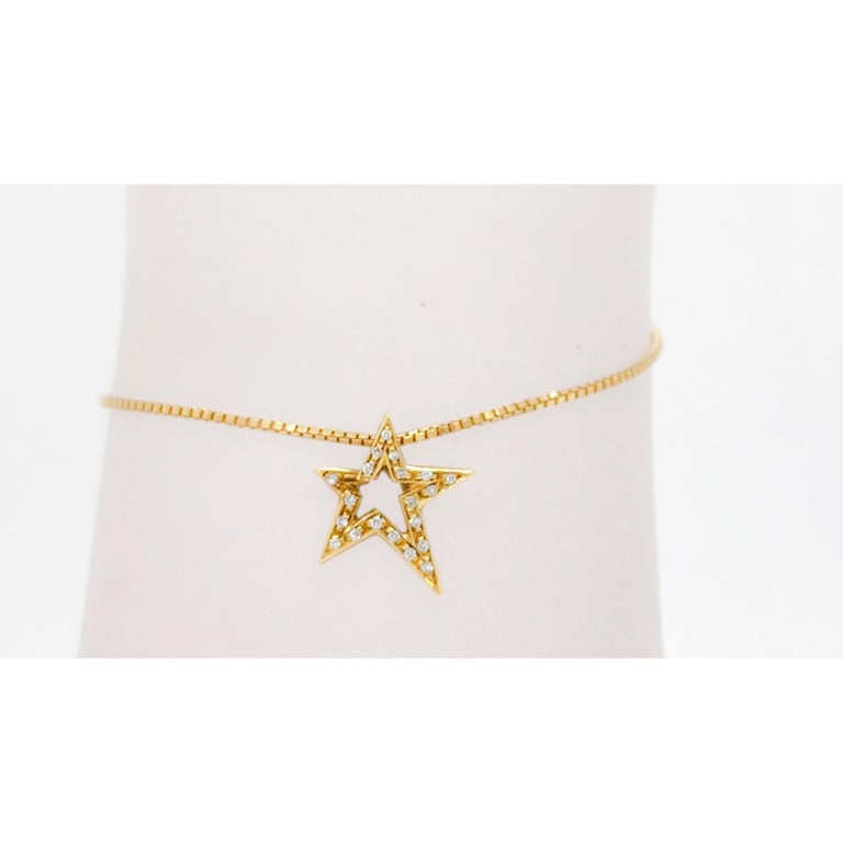 Estate H. Stern White Diamond Star Anklet in 18k Yellow Gold For Sale