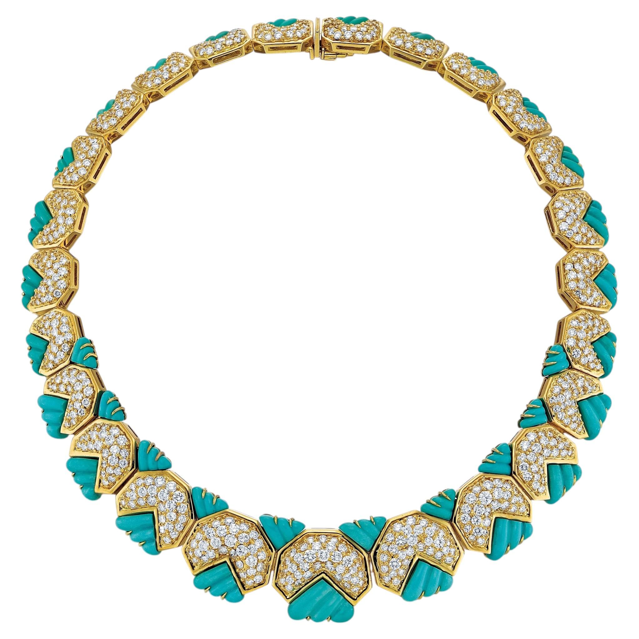 Collar Estate Hammerman Bros. de oro de 18 quilates con diamantes y turquesa