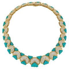 Estate Hammerman Bros. 18K Gold Diamond and Turquoise Necklace