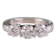Estate Hand Etched Engraved 3 Stone Diamond Band Ring 14k White Gold