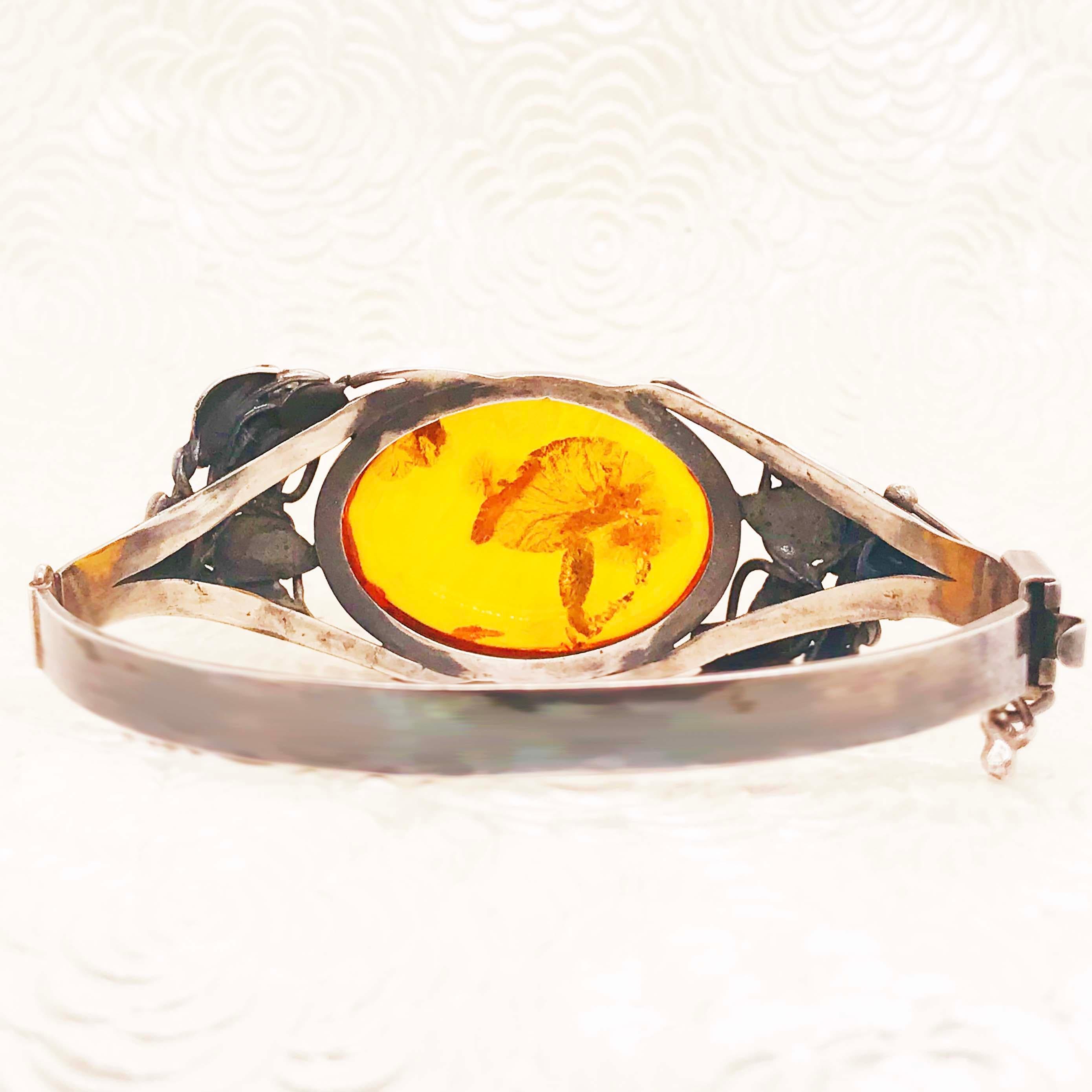 Estate Handcrafted Amber Garden Design Bangle Bracelet is an Original Sterling 4