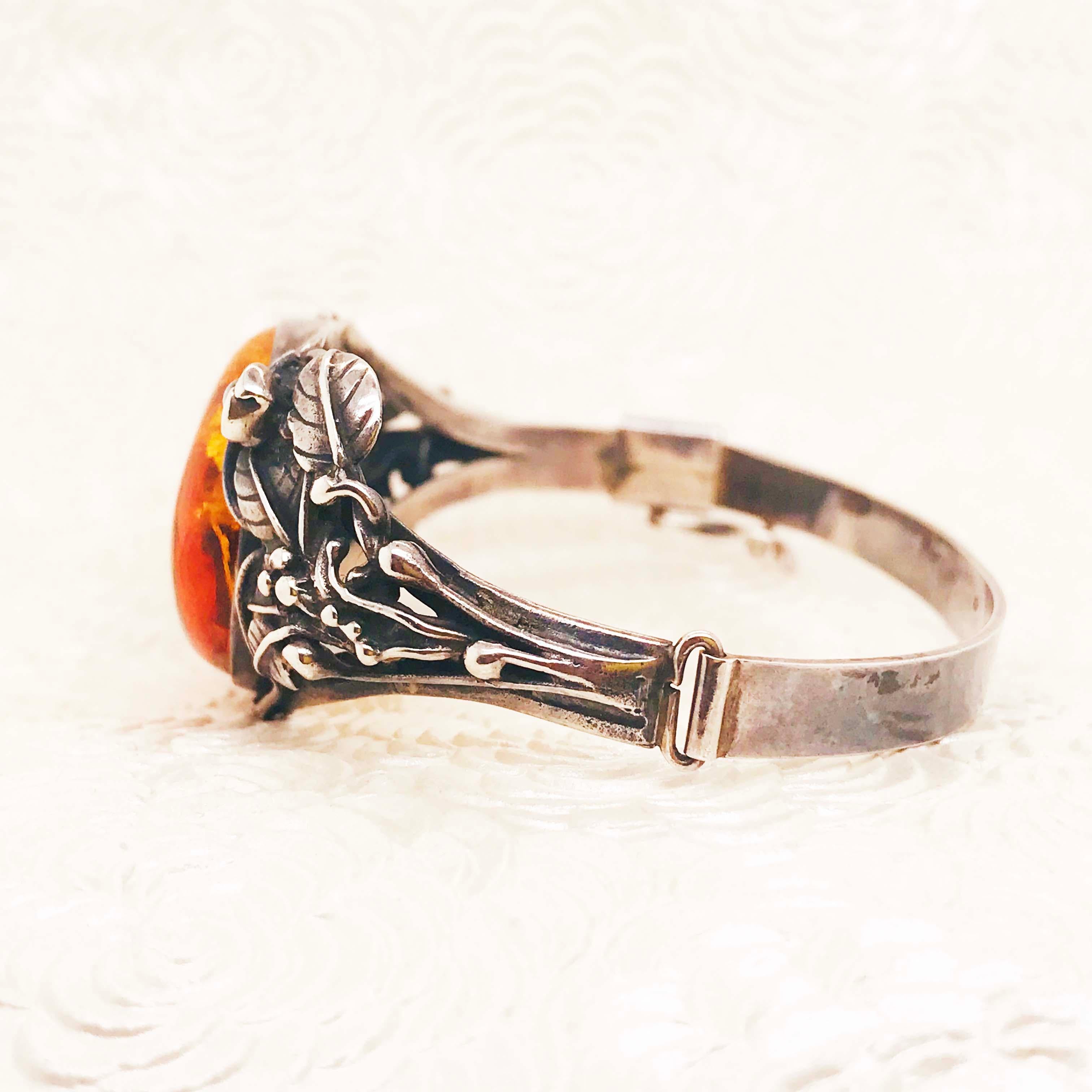 Estate Handcrafted Amber Garden Design Bangle Bracelet is an Original Sterling 5