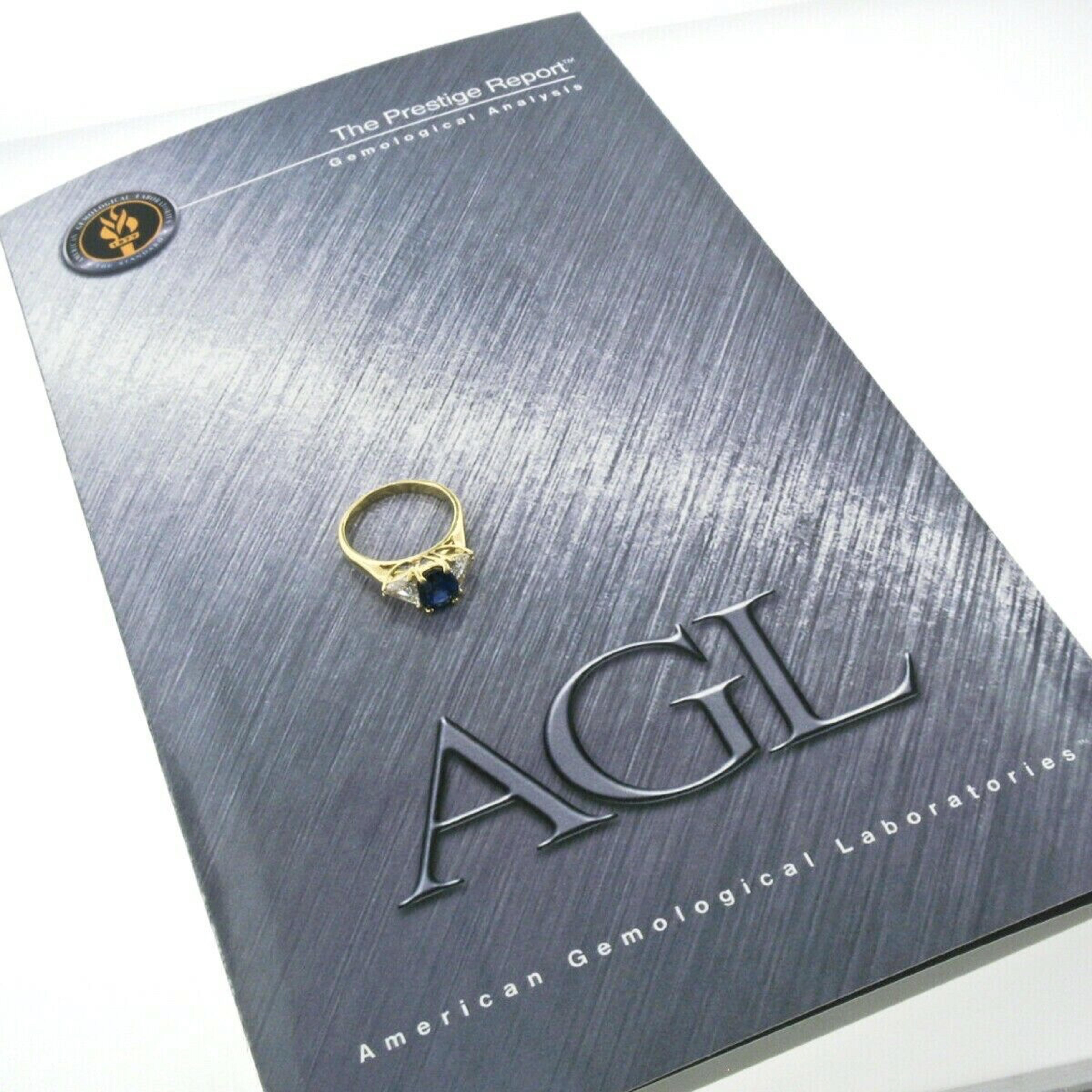 Estate Handmade 18k Gold 3.35ctw AGL Sapphire Trillion Diamond Three Stone Ring 5