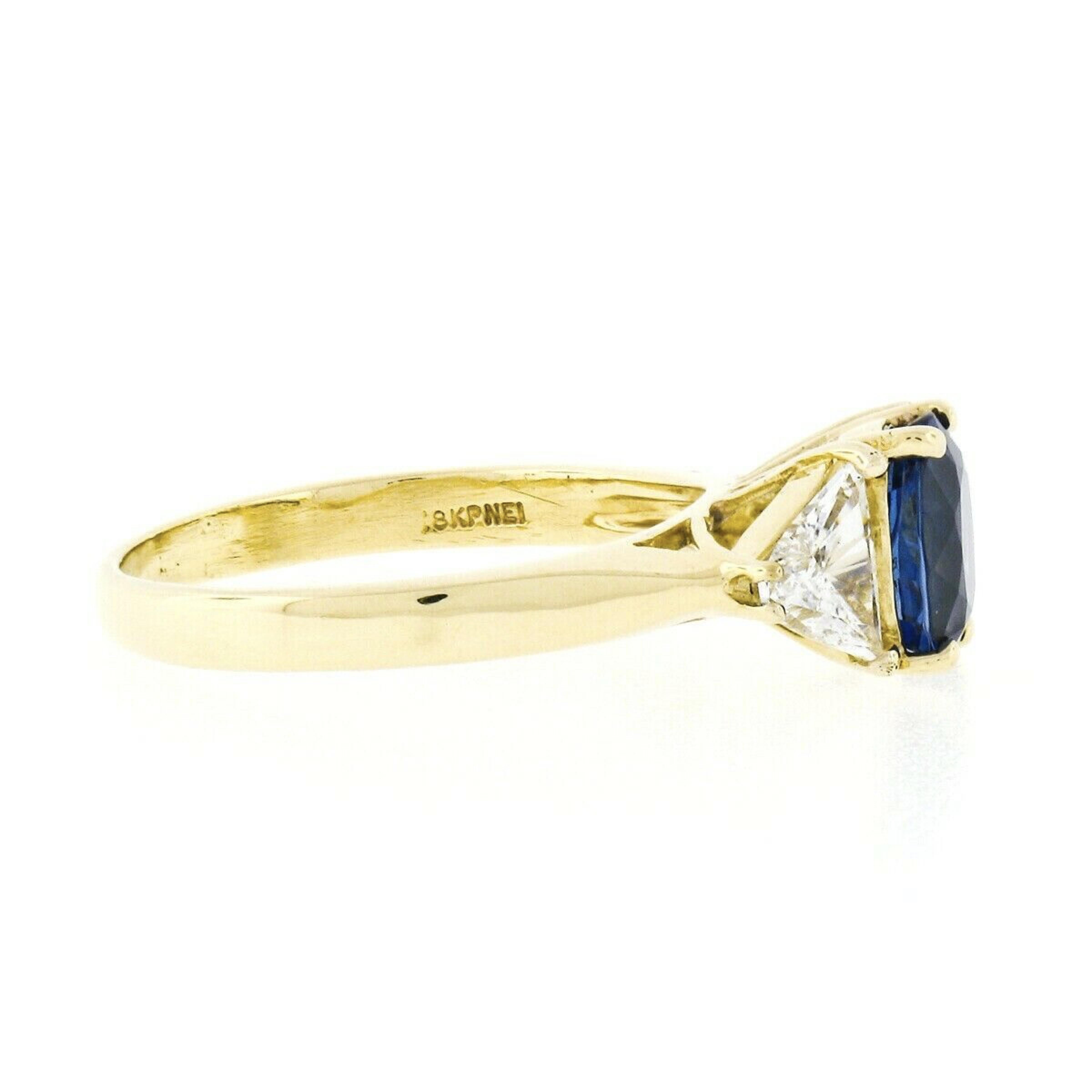 Women's Estate Handmade 18k Gold 3.35ctw AGL Sapphire Trillion Diamond Three Stone Ring