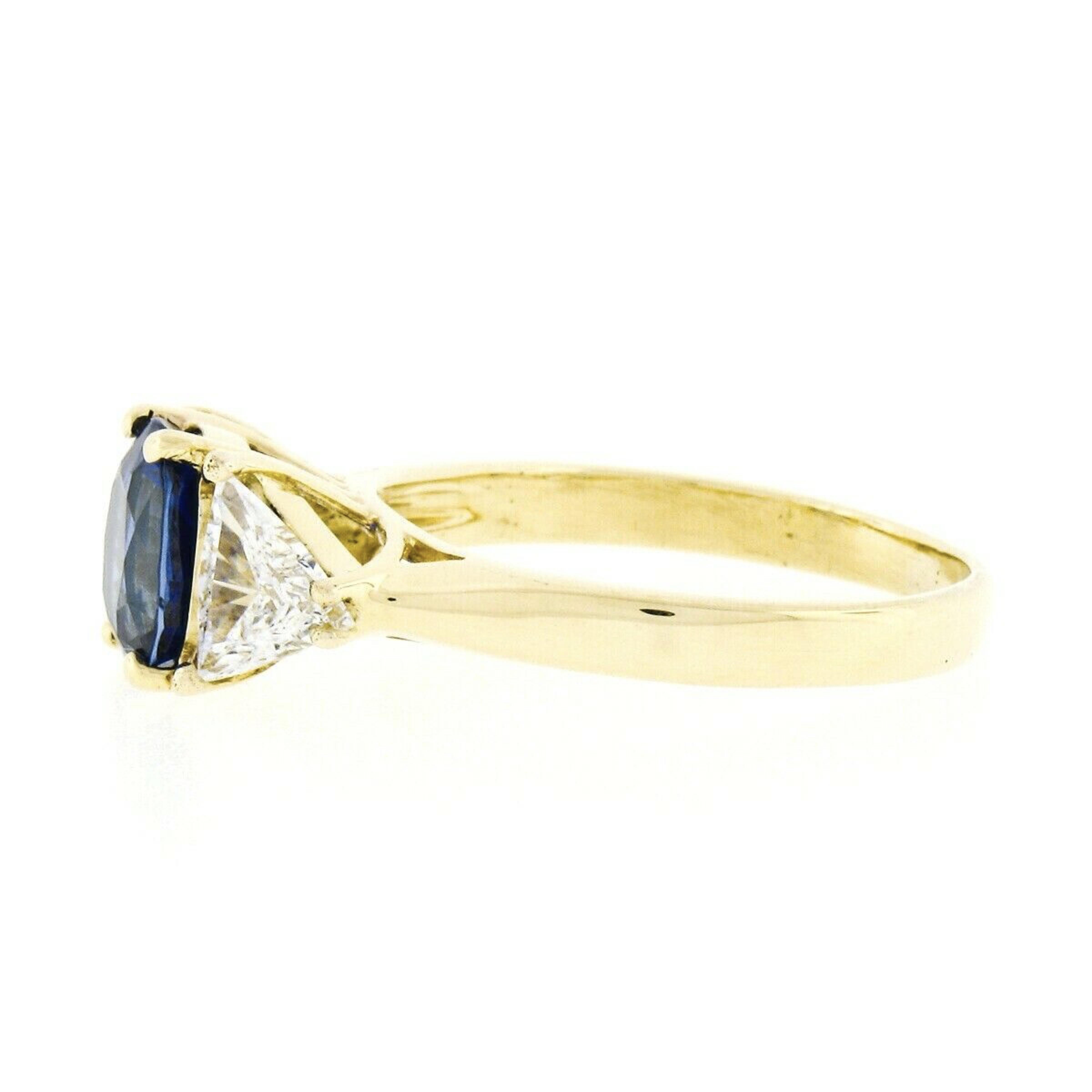 Estate Handmade 18k Gold 3.35ctw AGL Sapphire Trillion Diamond Three Stone Ring 1