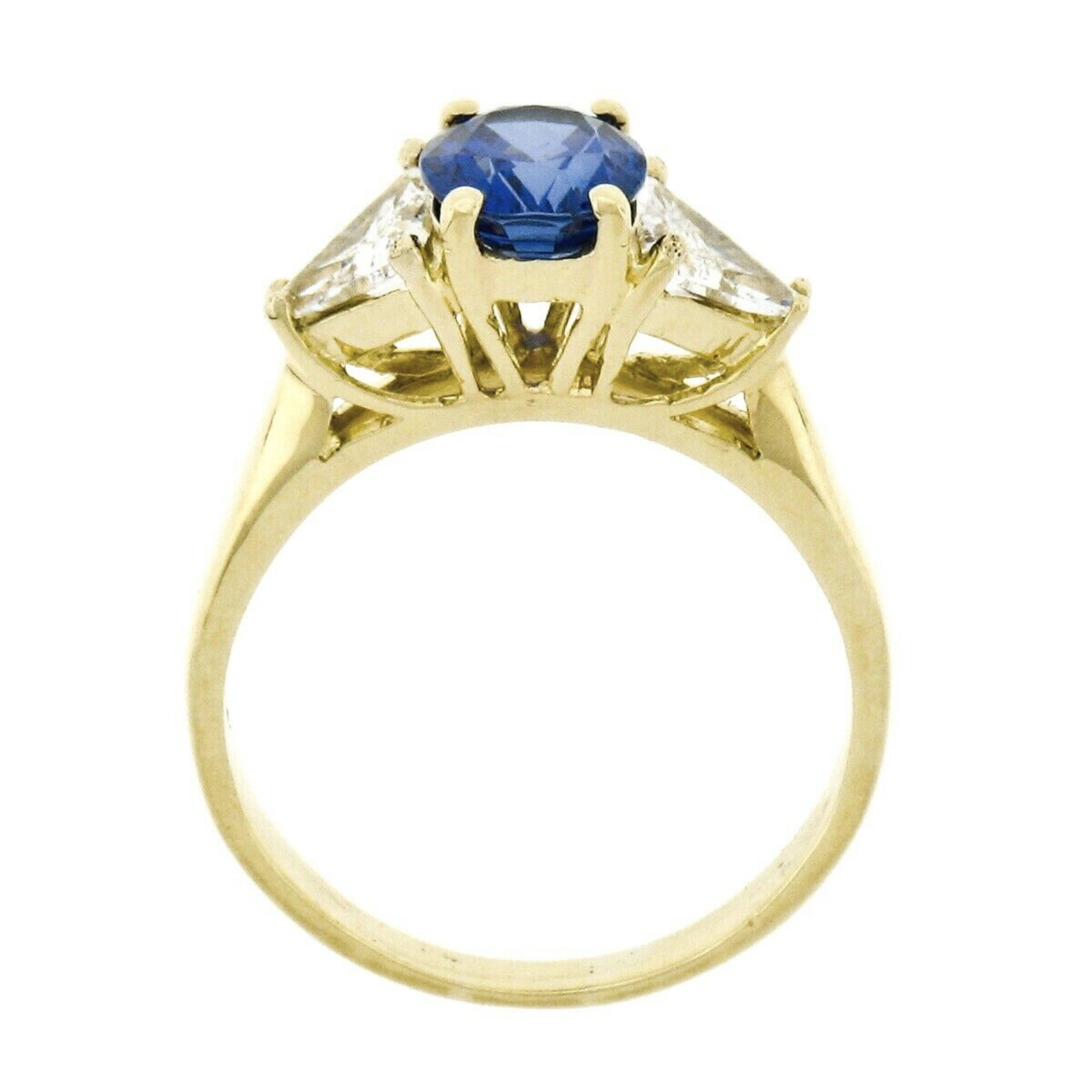 Estate Handmade 18k Gold 3.35ctw AGL Sapphire Trillion Diamond Three Stone Ring 3