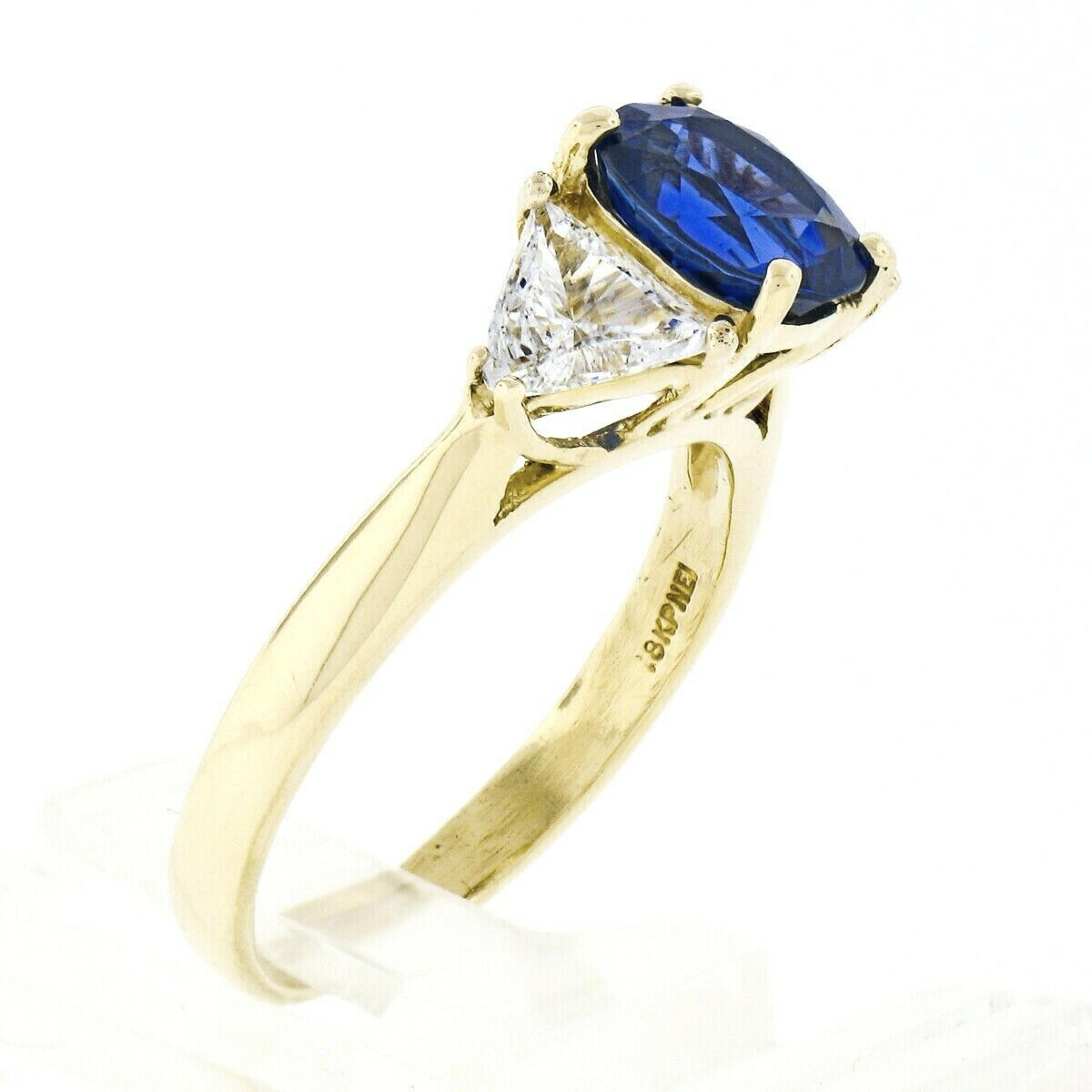 Estate Handmade 18k Gold 3.35ctw AGL Sapphire Trillion Diamond Three Stone Ring 4