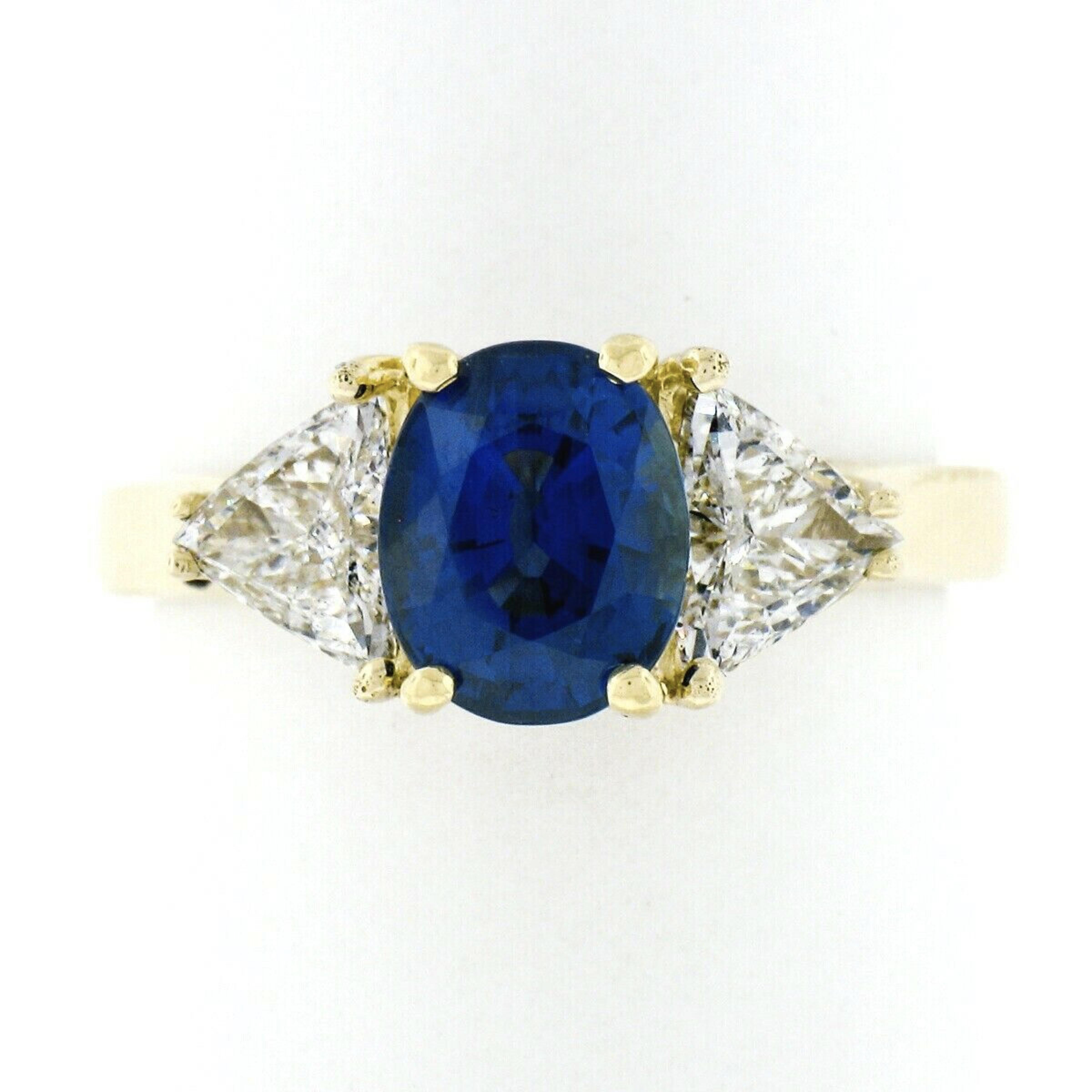 Estate Handmade 18k Gold 3.35ctw AGL Sapphire Trillion Diamond Three Stone Ring