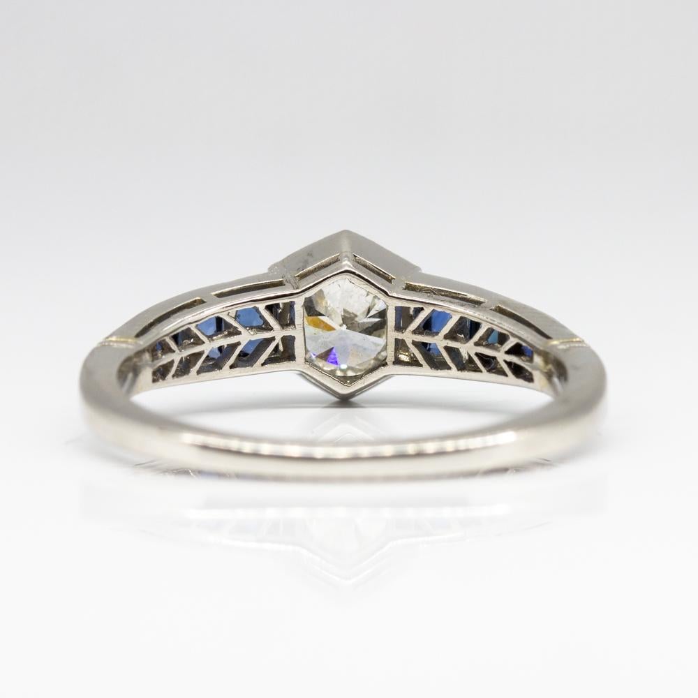 Art Deco Estate Handmade Platinum Diamond and Sapphire Ring