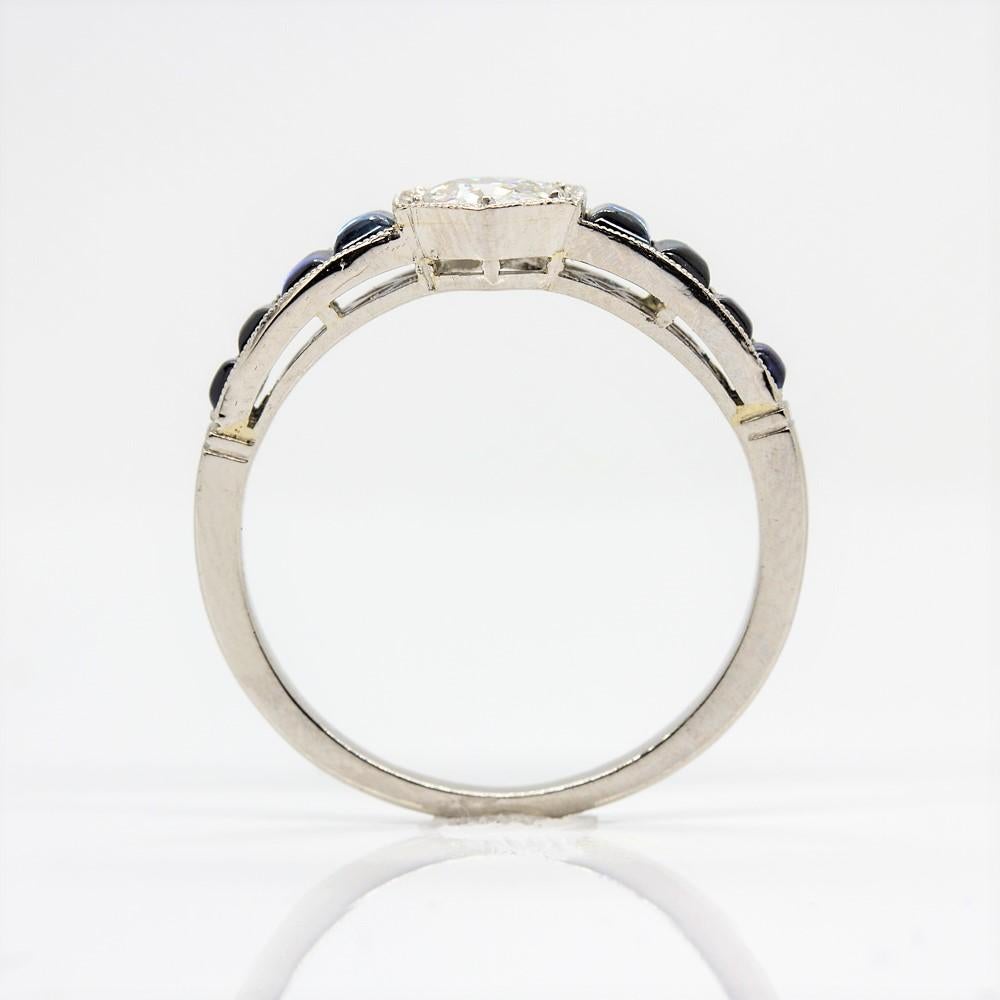 Estate Handmade Platinum Diamond and Sapphire Ring In Excellent Condition In Miami, FL