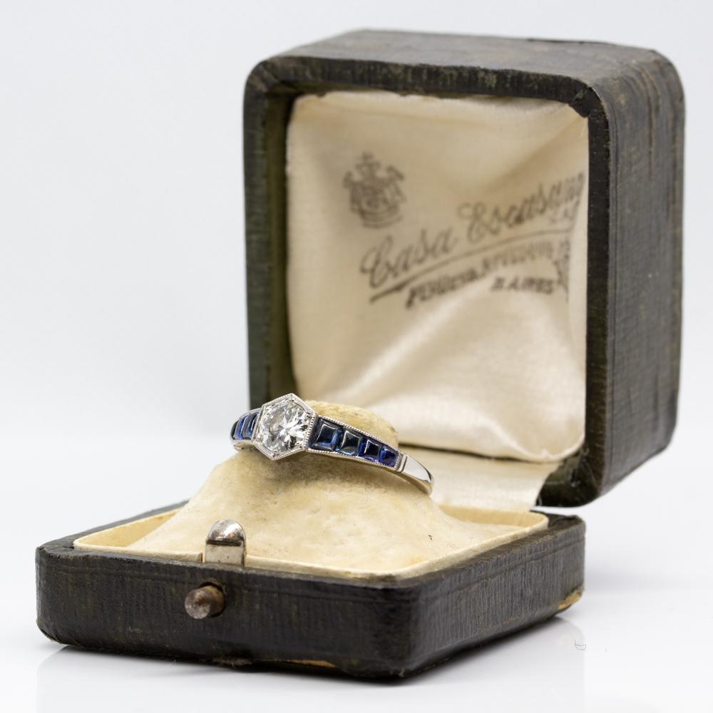 Women's or Men's Estate Handmade Platinum Diamond and Sapphire Ring