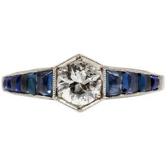 Estate Handmade Platinum Diamond and Sapphire Ring