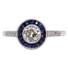 Estate Handmade Platinum Diamonds and Sapphires Halo Ring