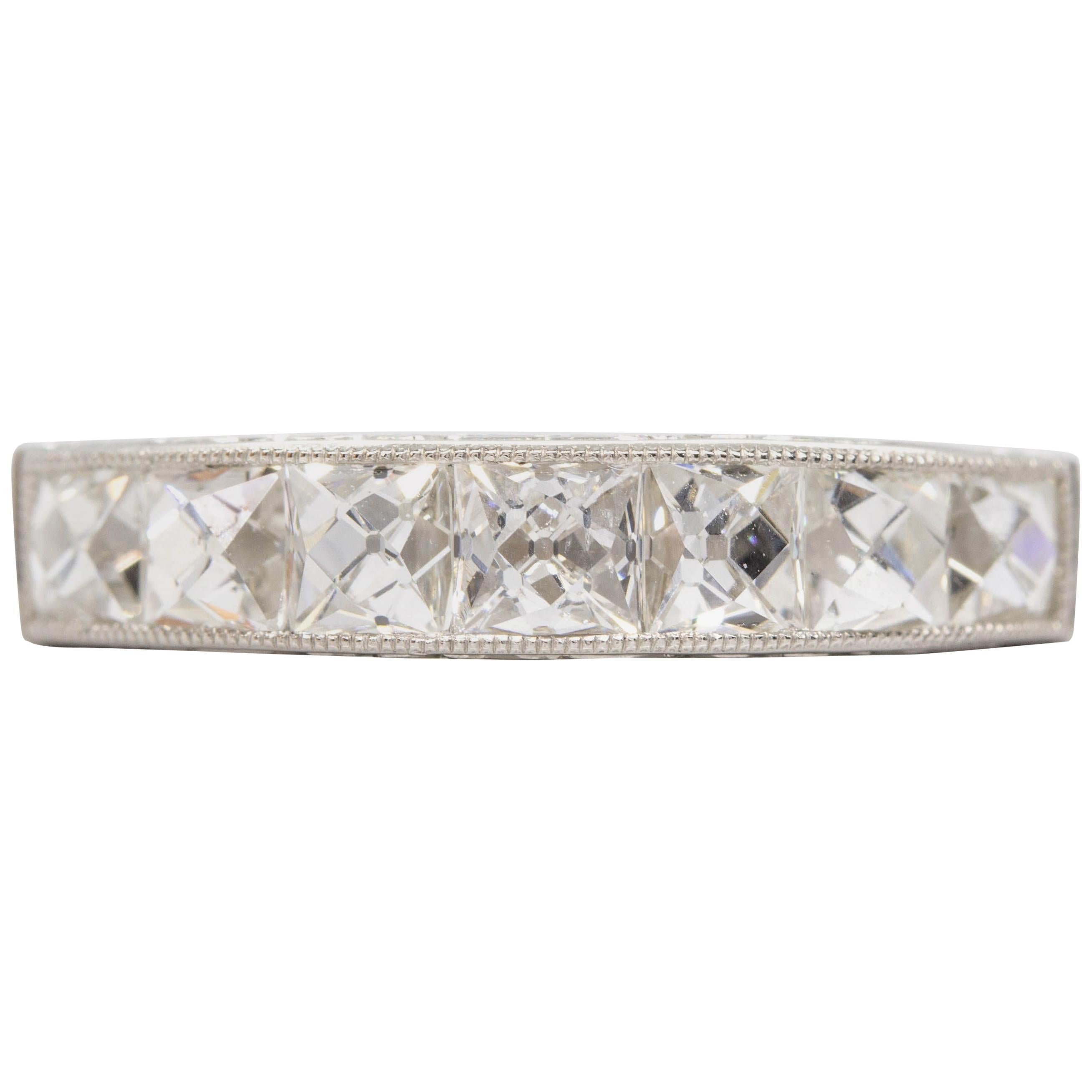 Estate Handmade Platinum French Cut Diamond Band