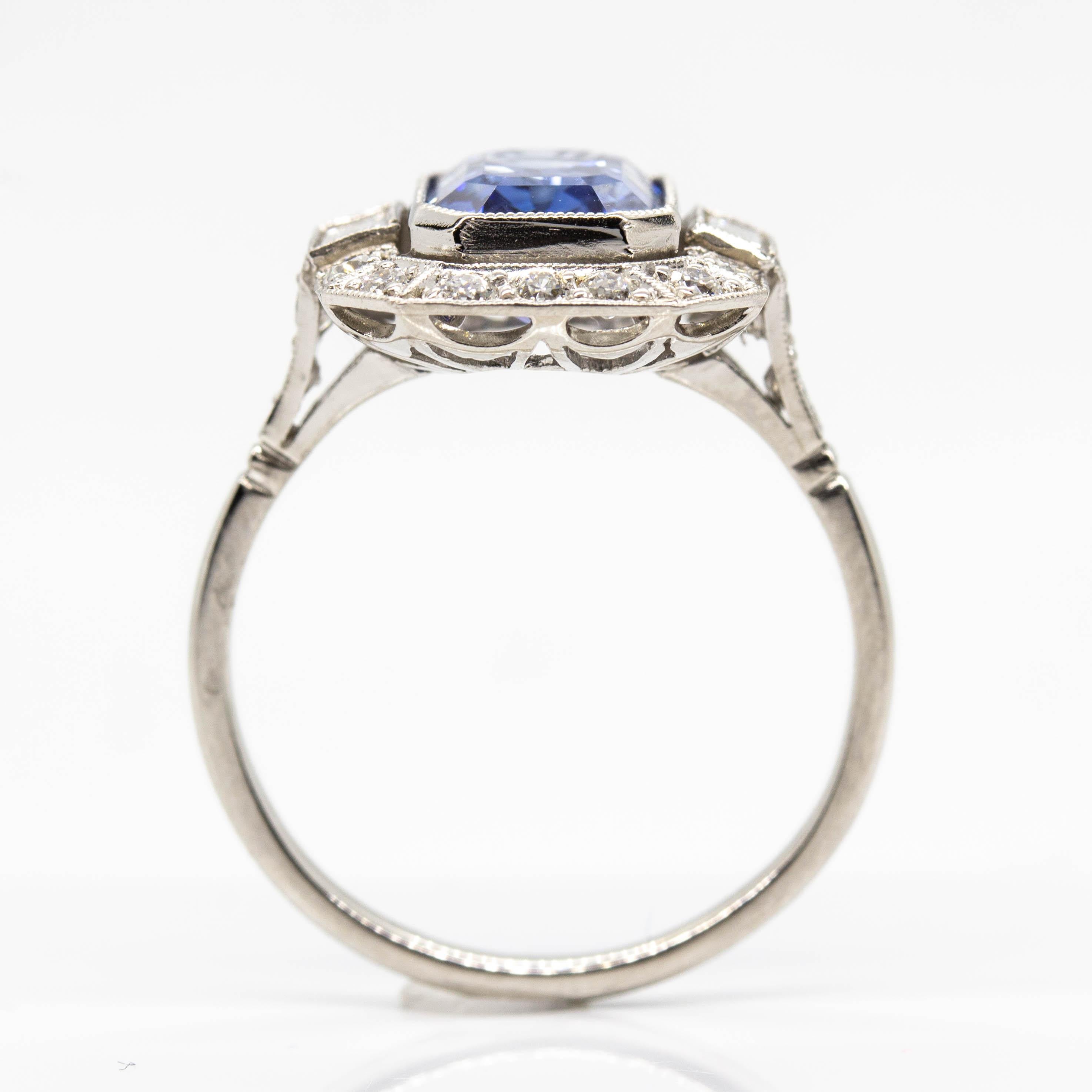 Women's or Men's Estate Handmade Platinum Sapphire and Diamond Ring