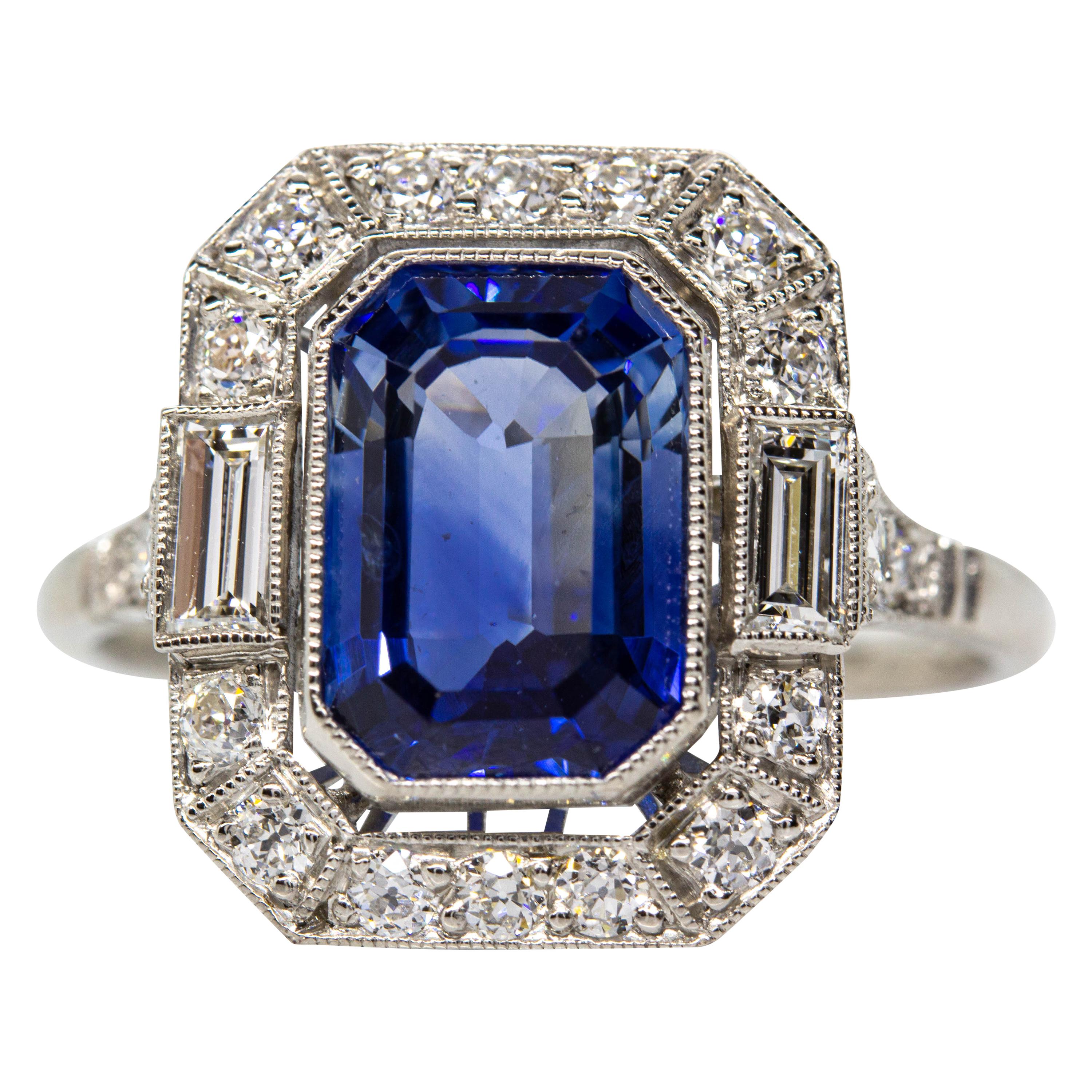 Estate Handmade Platinum Sapphire and Diamond Ring