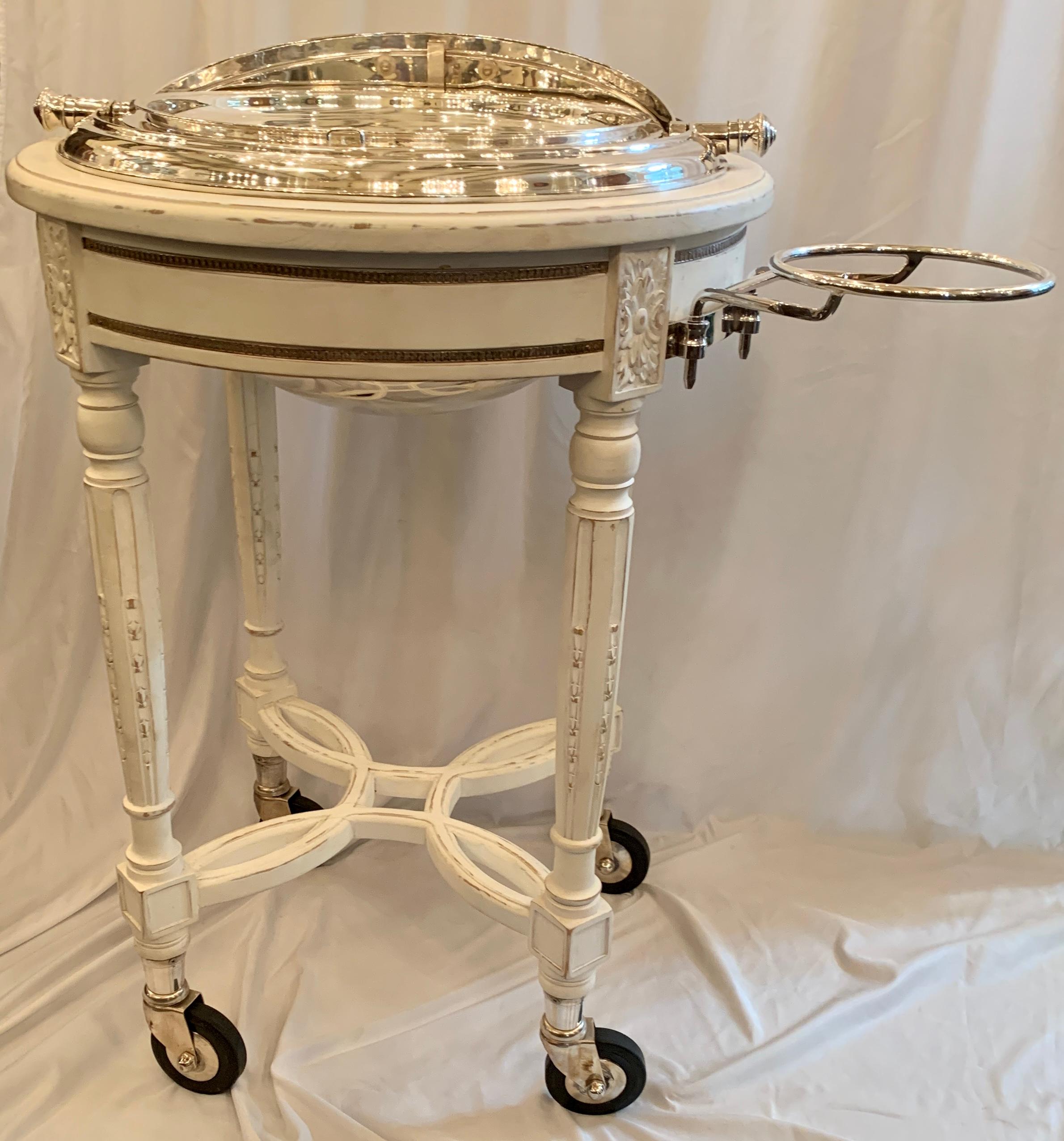 English Estate Handmade Silver-Plated Meat Carving Trolley Cart with Alcohol Burner