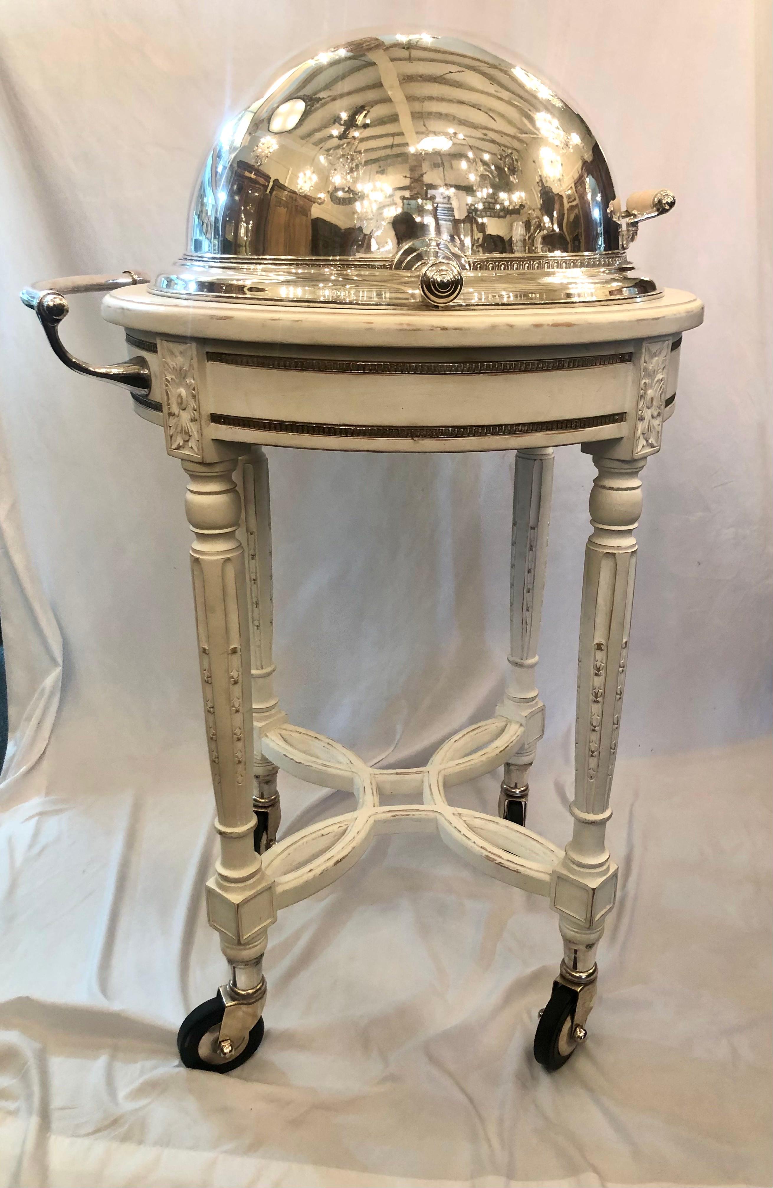 Estate Handmade Silver-Plated Meat Carving Trolley Cart with Alcohol Burner In Good Condition In New Orleans, LA