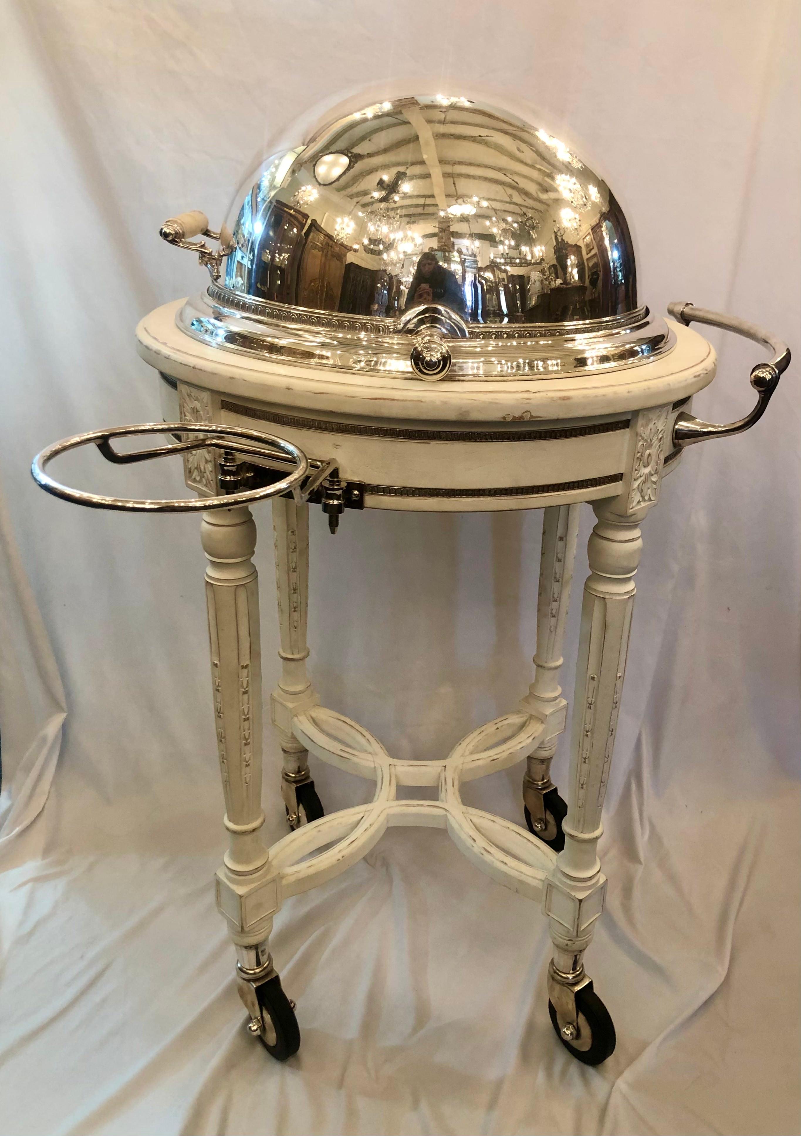 Late 20th Century Estate Handmade Silver-Plated Meat Carving Trolley Cart with Alcohol Burner
