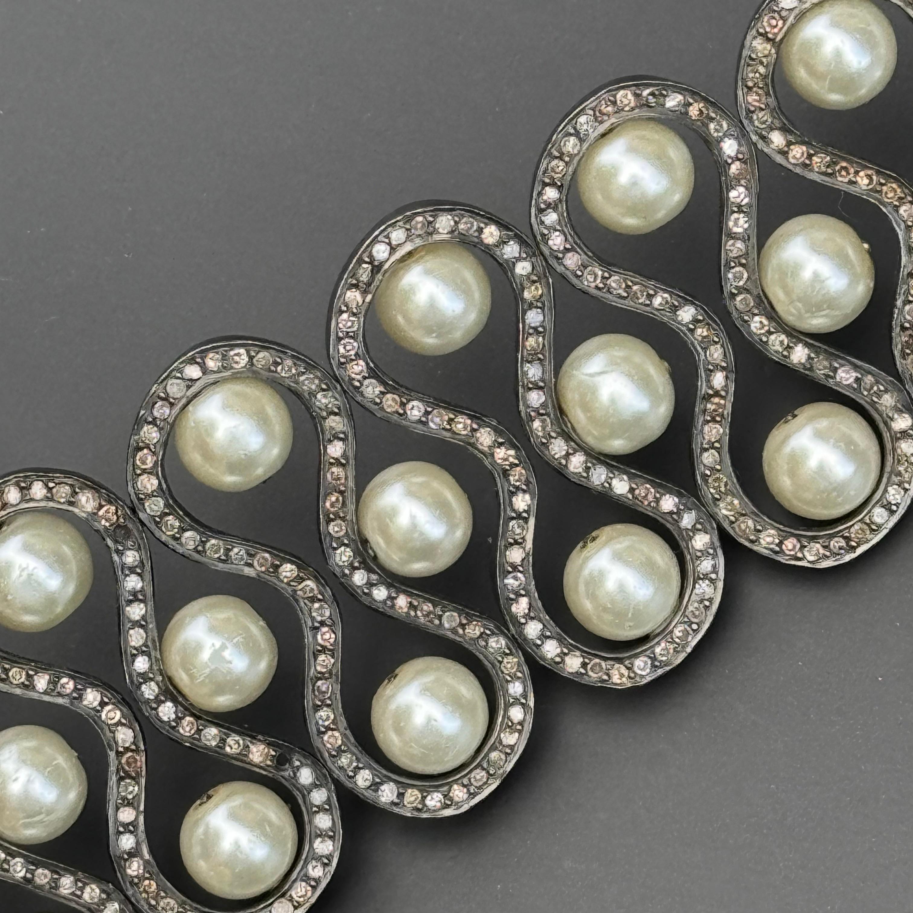 Estate Handmade Sterling Silver Diamond Bracelet For Sale 4