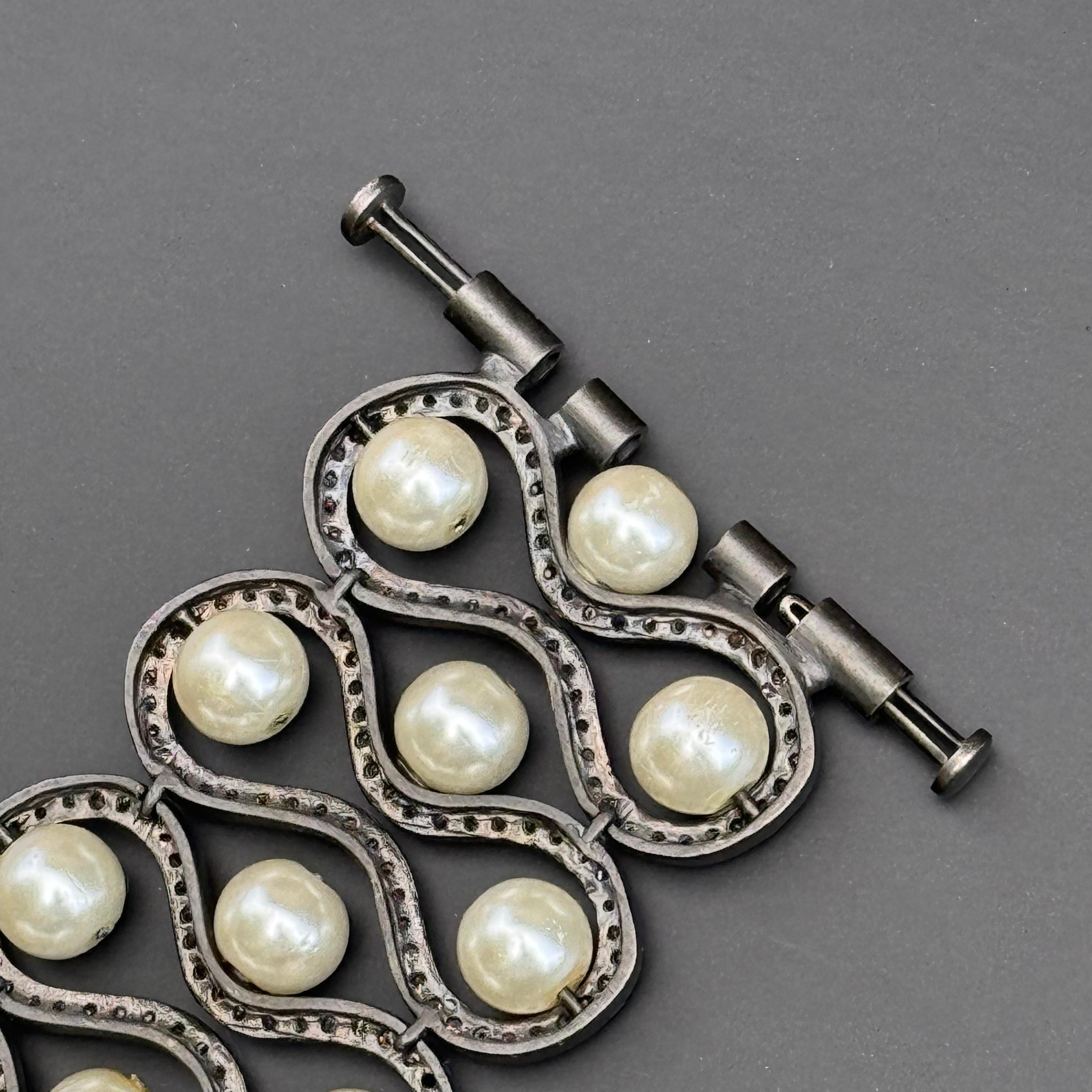 Estate Handmade Sterling Silver Diamond Bracelet For Sale 6