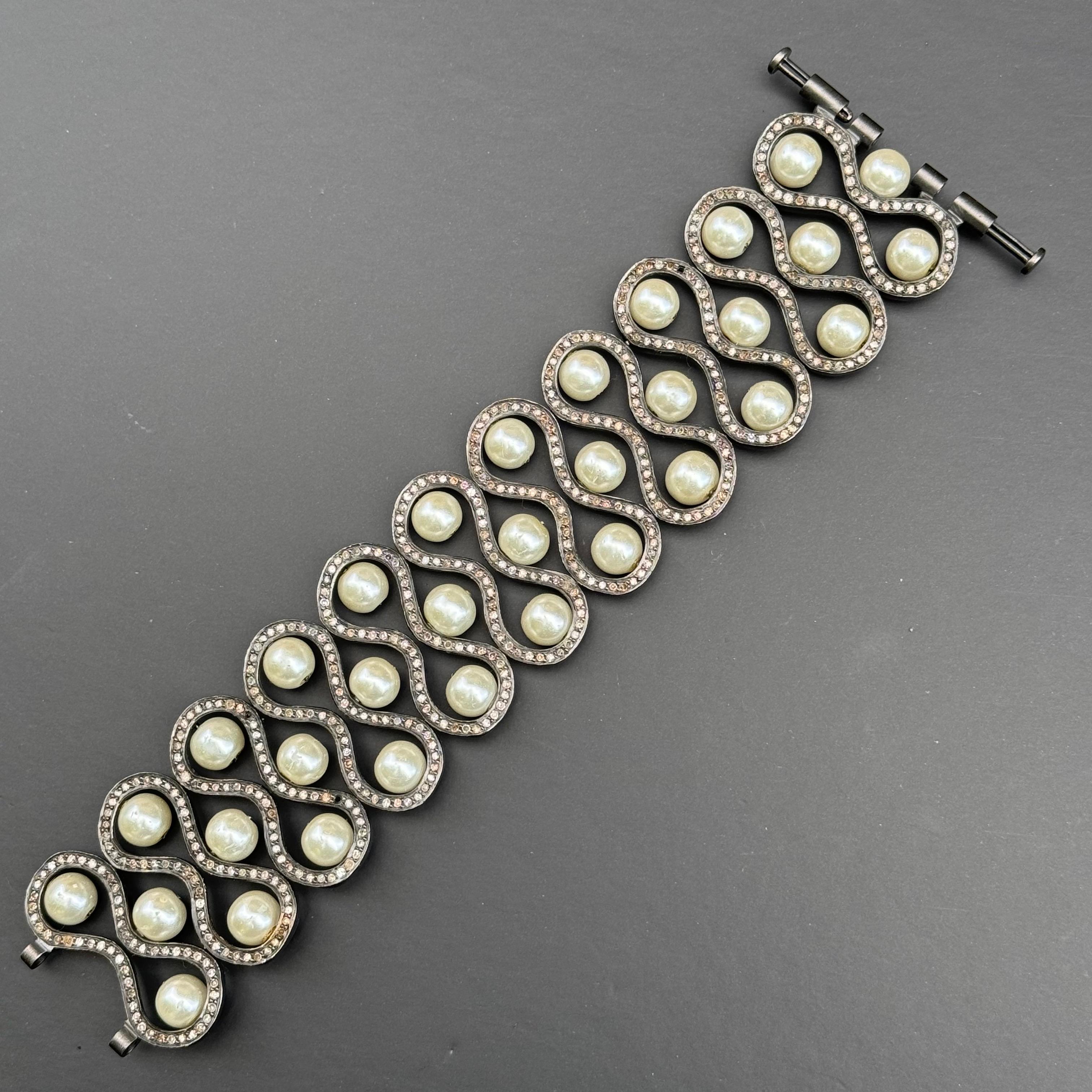 Estate Handmade Sterling Silver Diamond Bracelet For Sale 7