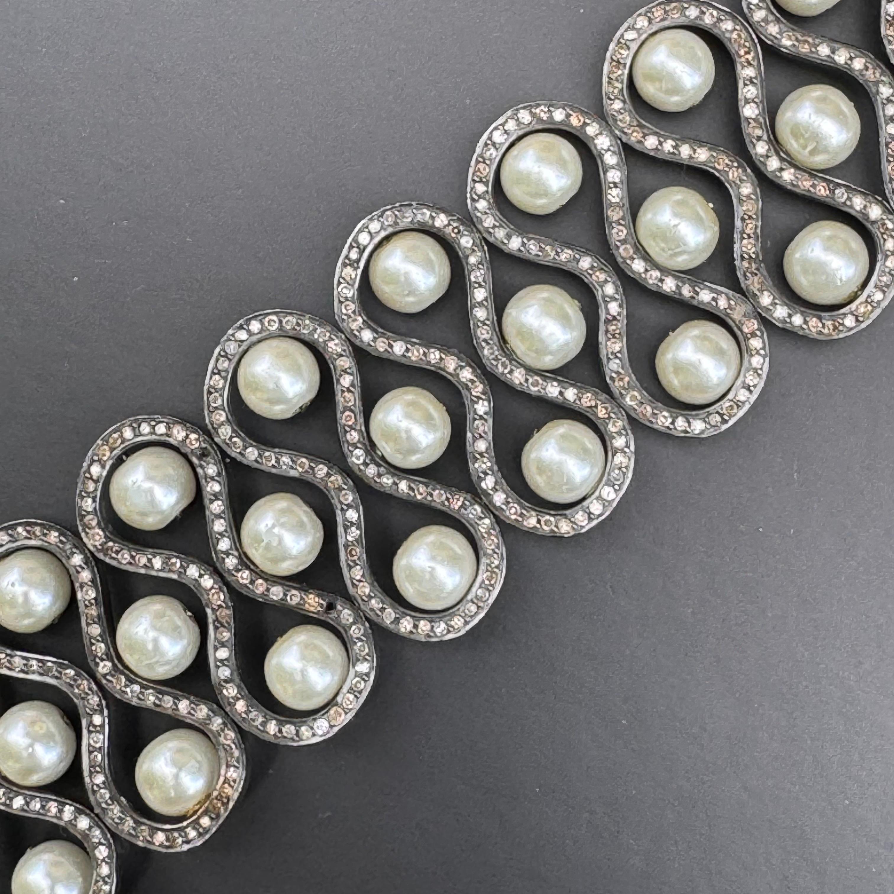 Estate Handmade Sterling Silver Diamond Bracelet For Sale 8