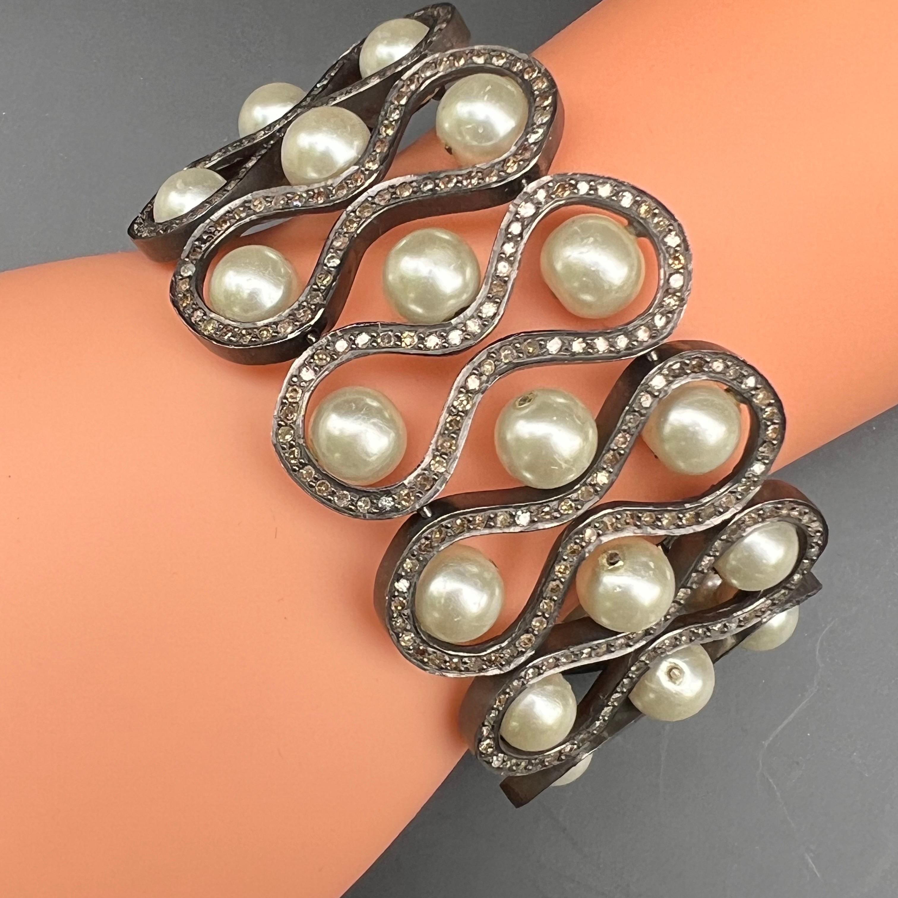 Estate Handmade Sterling Silver Diamond Bracelet For Sale 10
