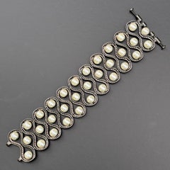 Estate Handmade Sterling Silver Diamond Bracelet
