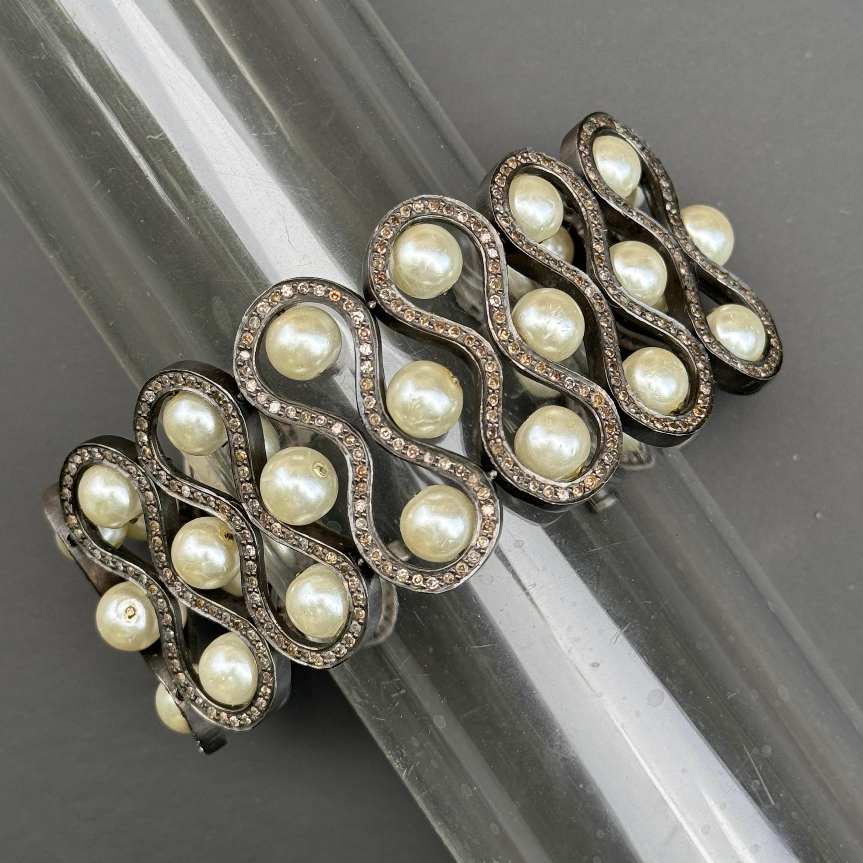 Modern Estate Handmade Sterling Silver Diamond Bracelet For Sale