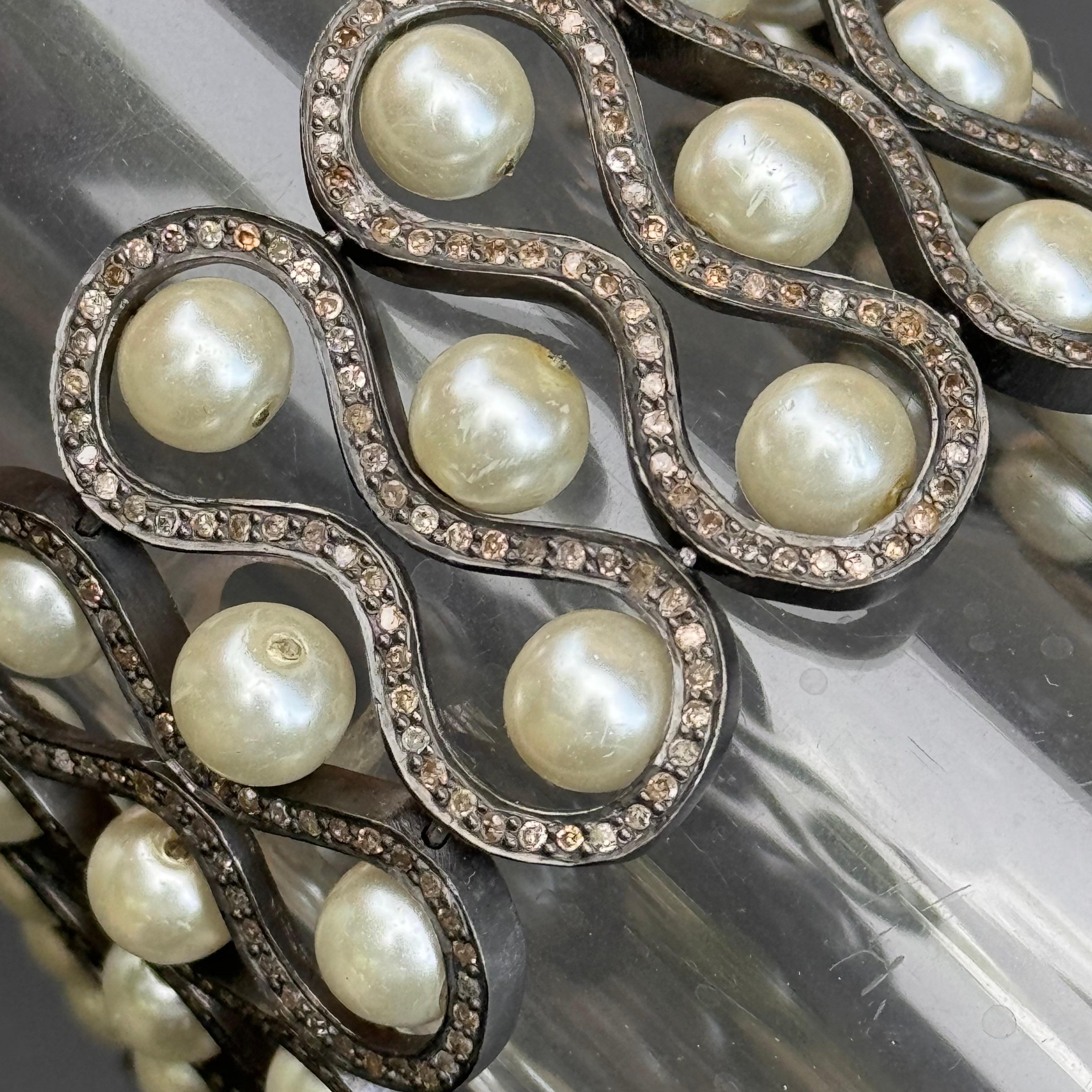 Estate Handmade Sterling Silver Diamond Bracelet In Good Condition For Sale In Monroe Township, NJ