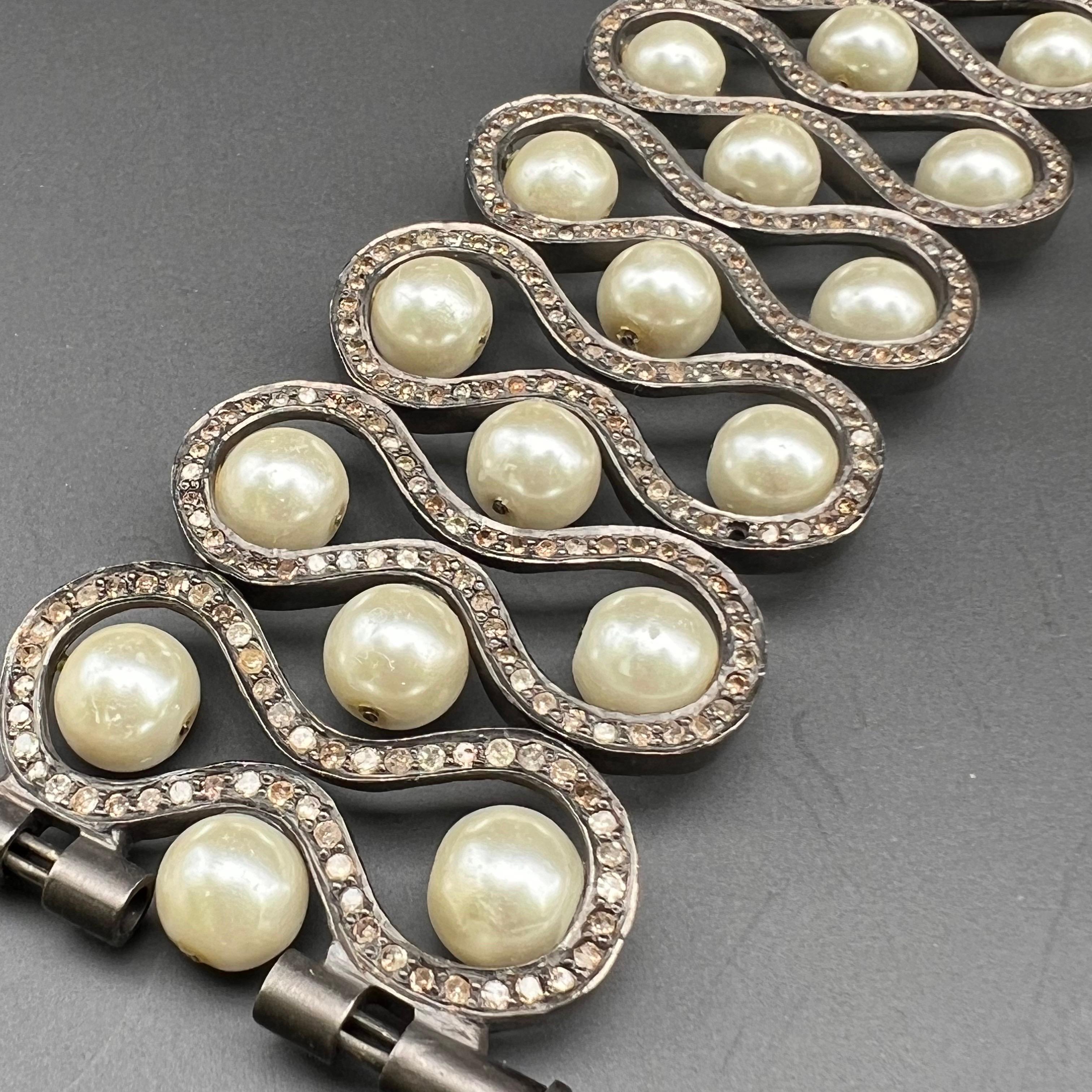 Women's Estate Handmade Sterling Silver Diamond Bracelet For Sale