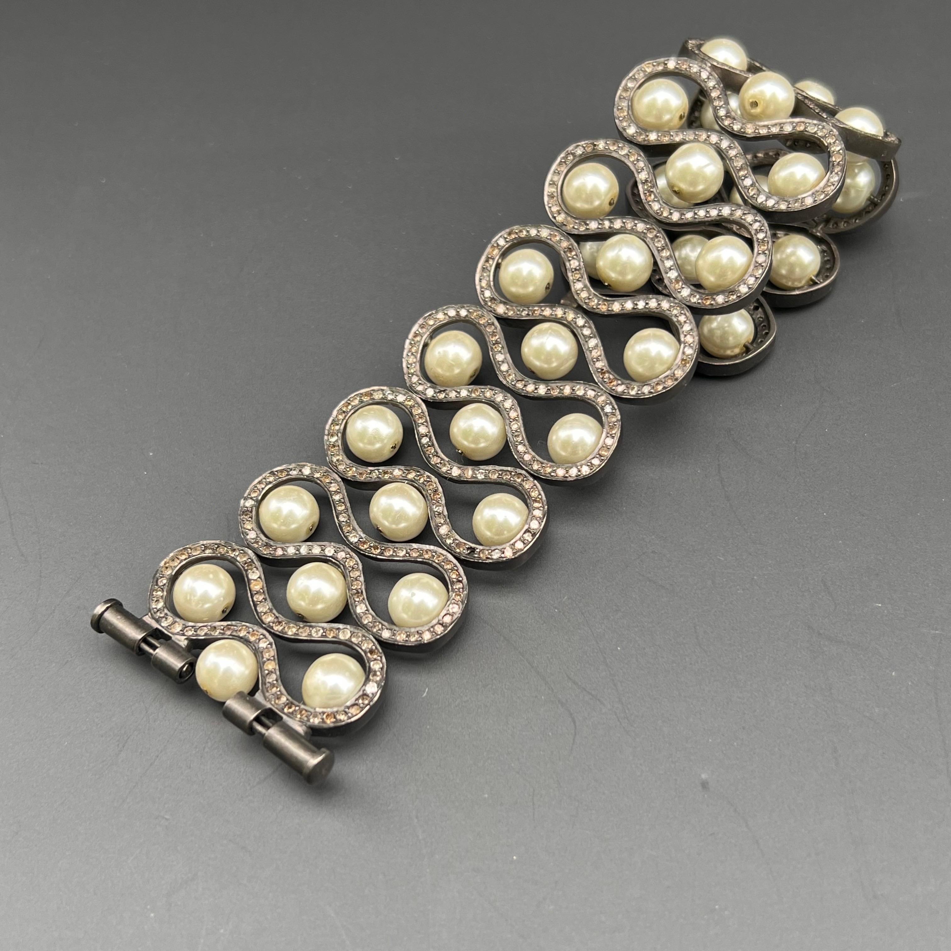 Estate Handmade Sterling Silver Diamond Bracelet For Sale 2