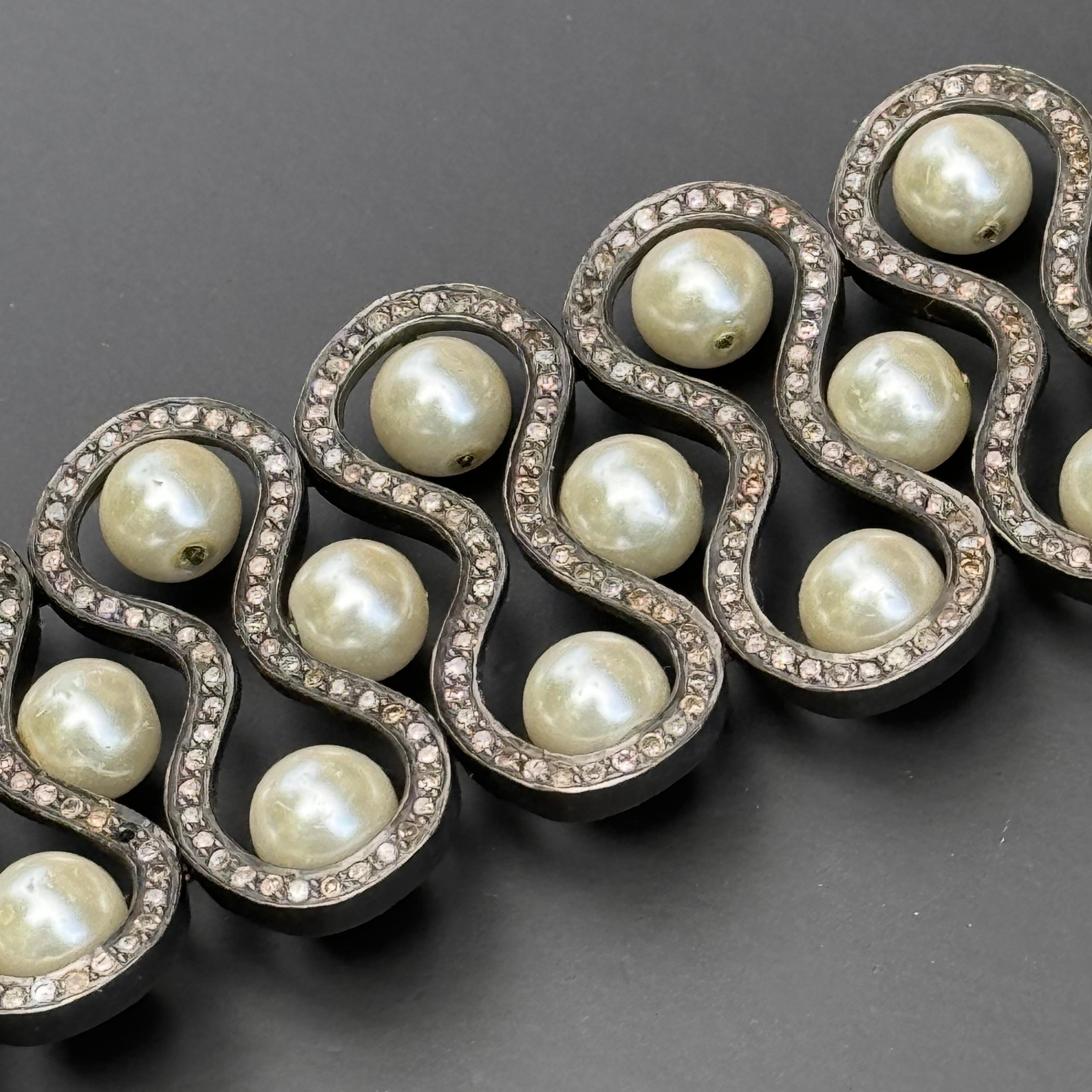 Estate Handmade Sterling Silver Diamond Bracelet For Sale 3