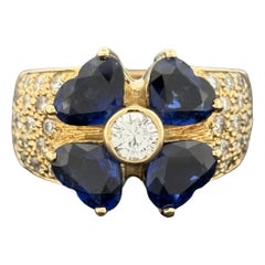 Estate Heart Blue Sapphire 
Diamond Ring 18k Gold, 4.29ctw