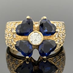 Estate Heart Blue Sapphire 
Diamond Ring 18k Gold, 4.29ctw