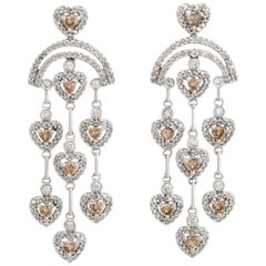 Estate Heart Chandelier Colored Diamond Earrings 14 Karat Gold Fine Jewelry
