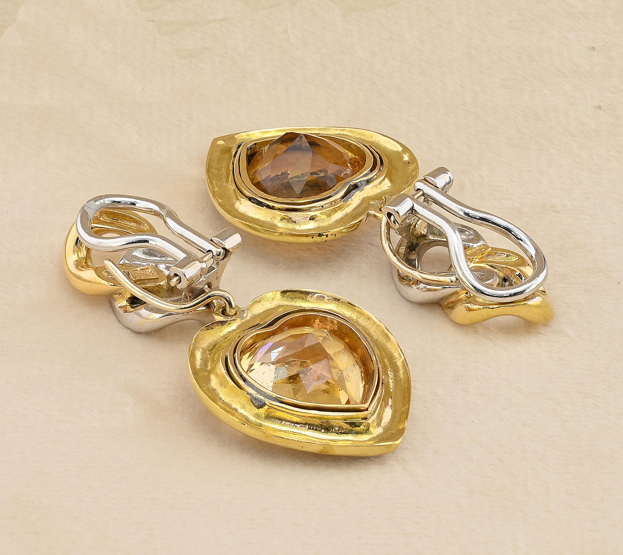 Nachlass Herzförmige Citrin-Ohrringe mit schwarzer Emaille und Diamant 18 KT im Angebot 1