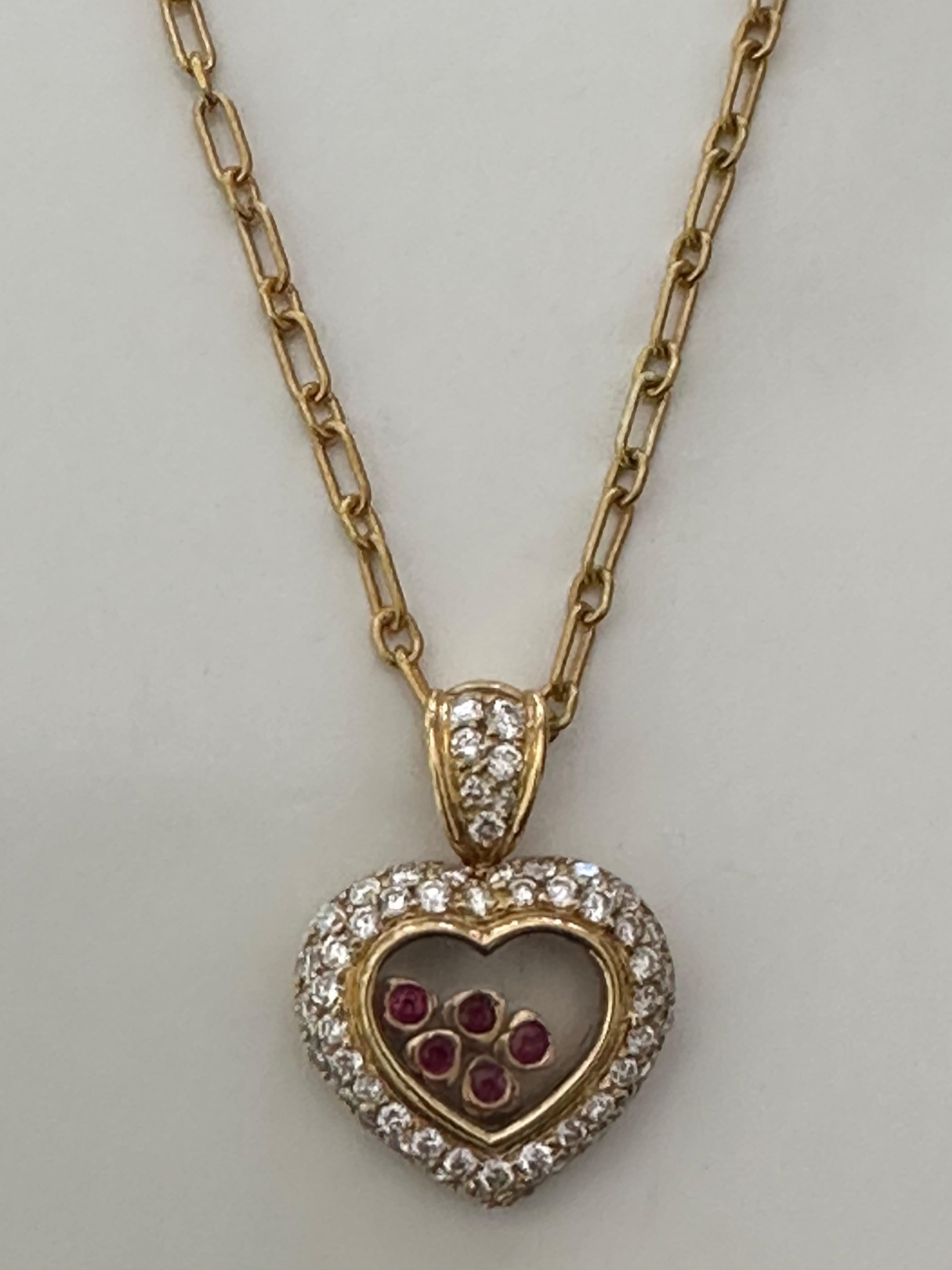 Brilliant Cut Estate Heart-Shaped Ruby and Diamond Pendant Necklace  For Sale
