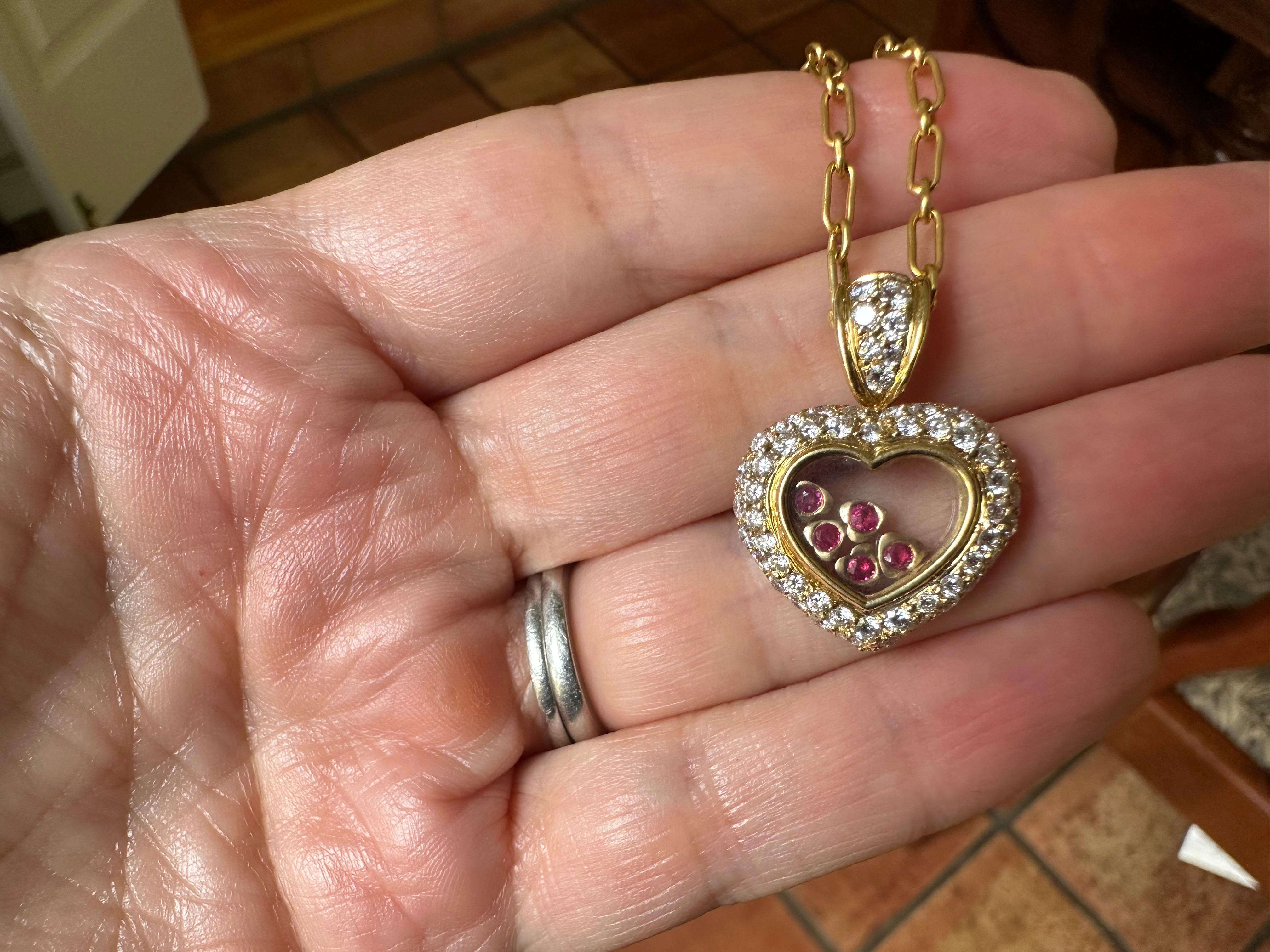 Estate Heart-Shaped Ruby and Diamond Pendant Necklace  For Sale 2