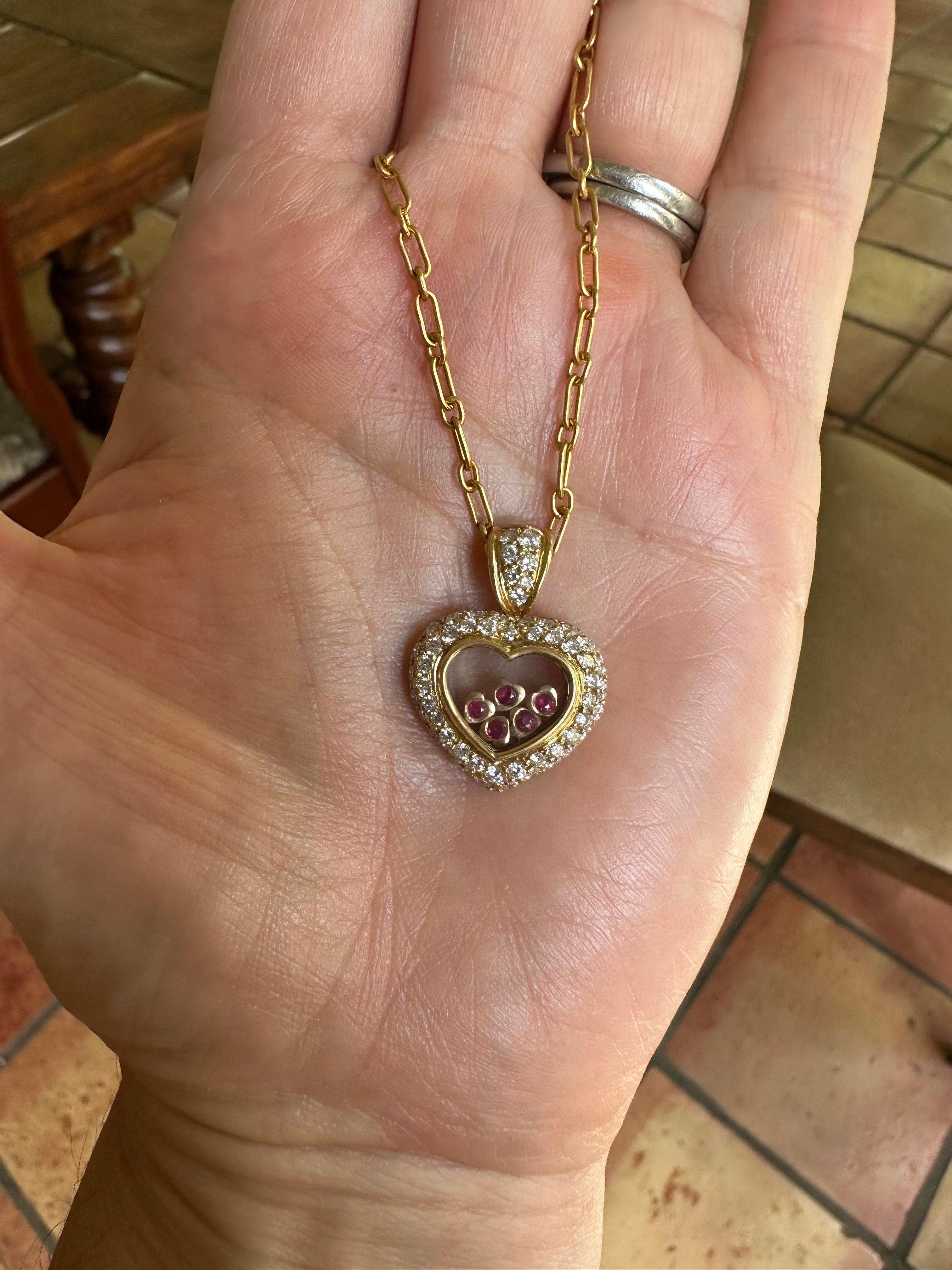 Estate Heart-Shaped Ruby and Diamond Pendant Necklace  For Sale 4