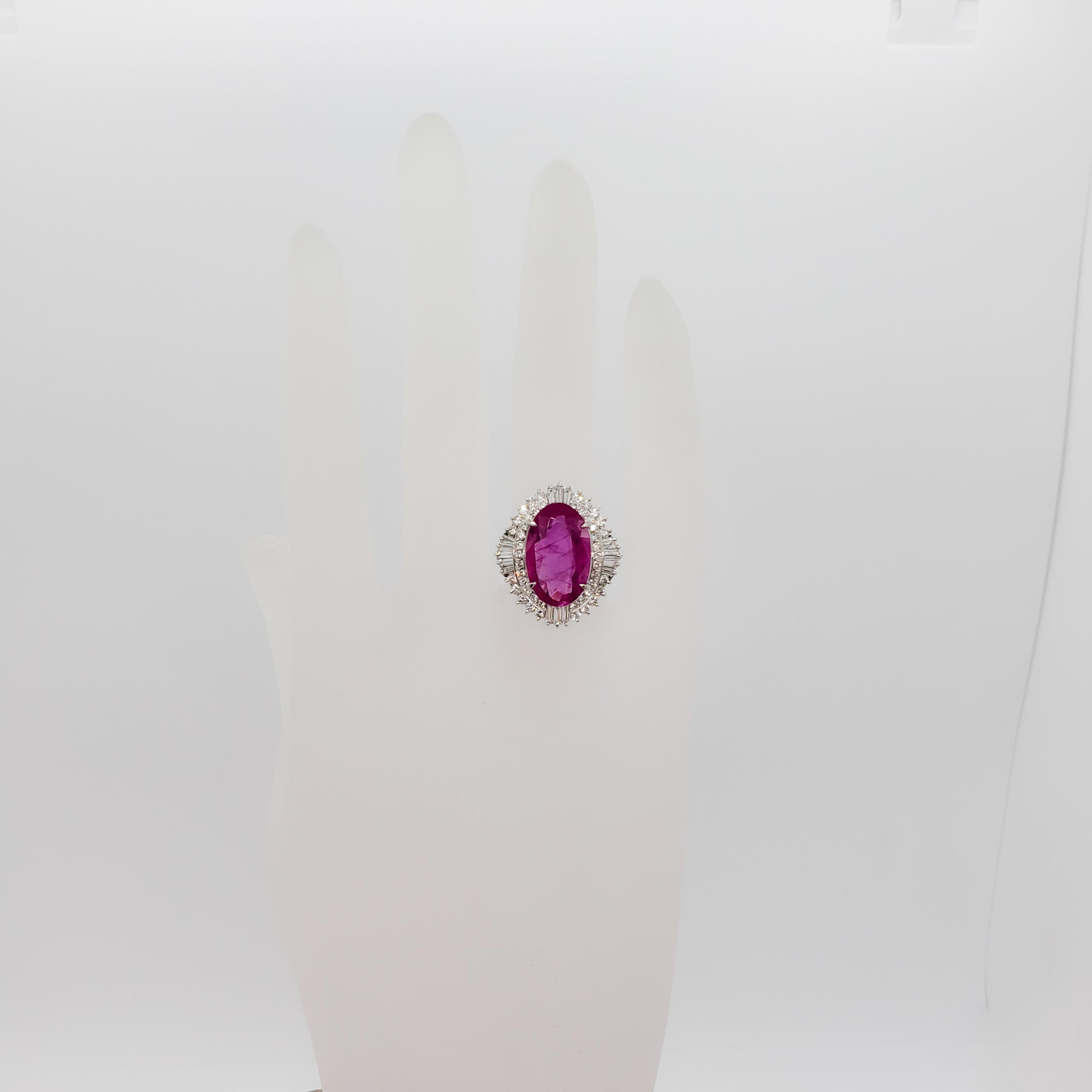 Oval Cut Estate Heated Purplish Pink Sapphire Oval and White Diamond Cocktail Ring