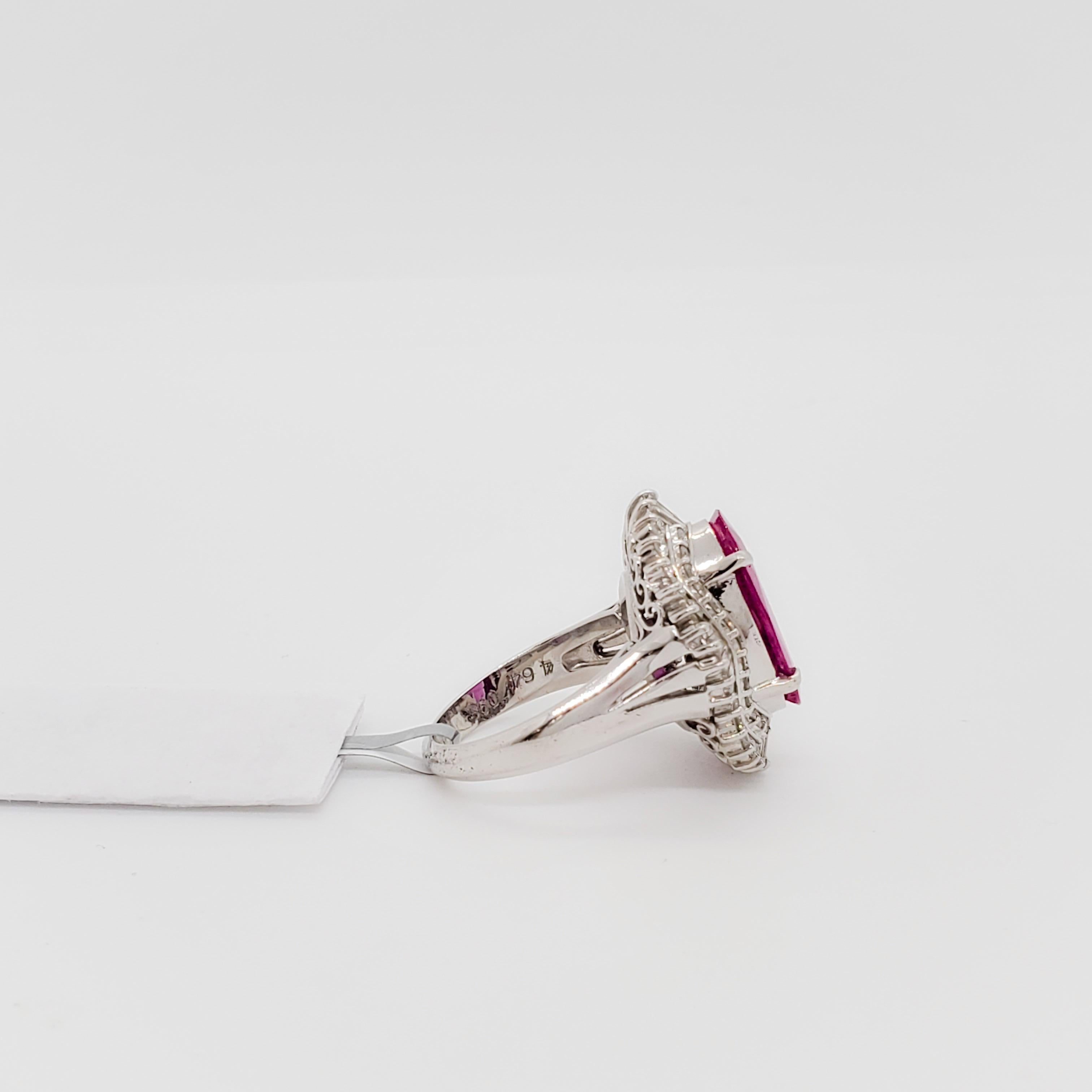 Women's or Men's Estate Heated Purplish Pink Sapphire Oval and White Diamond Cocktail Ring