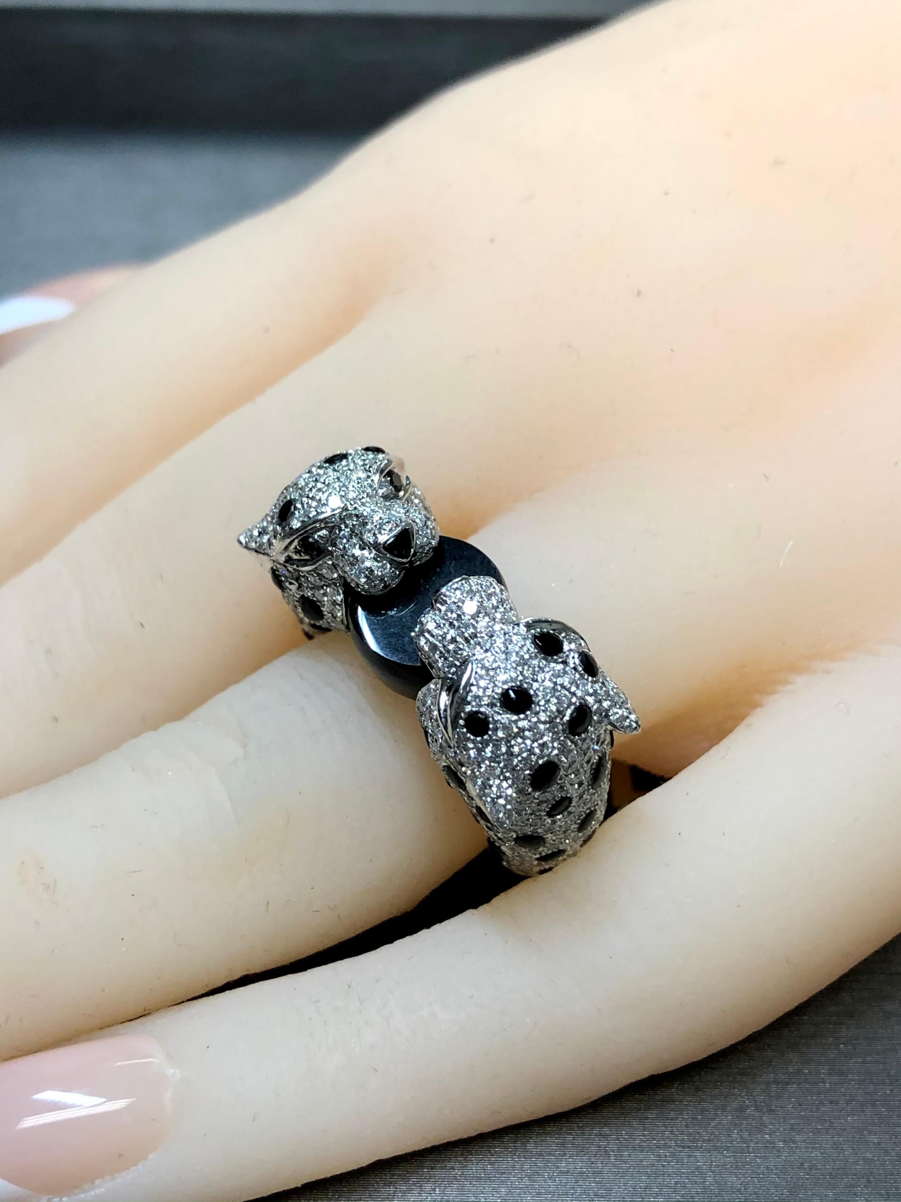 Estate Heavy 18K Diamond Onyx Enamel Leopard Panther Cocktail Ring 3cttw As 6.5 For Sale 4