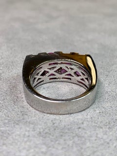 Estate Heavy 18K White Gold Oval Pink Sapphire & Diamond Wide Band Ring 4ctw