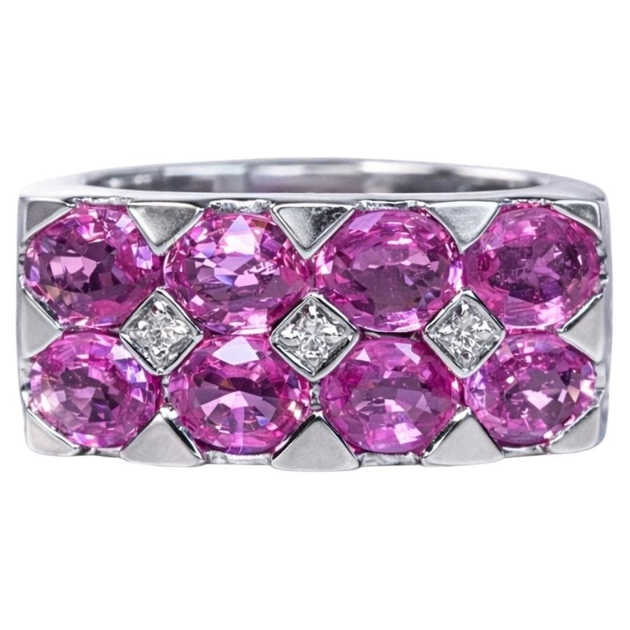 Estate Heavy 18K White Gold Oval Pink Sapphire 
Diamond Wide Band Ring 4ctw