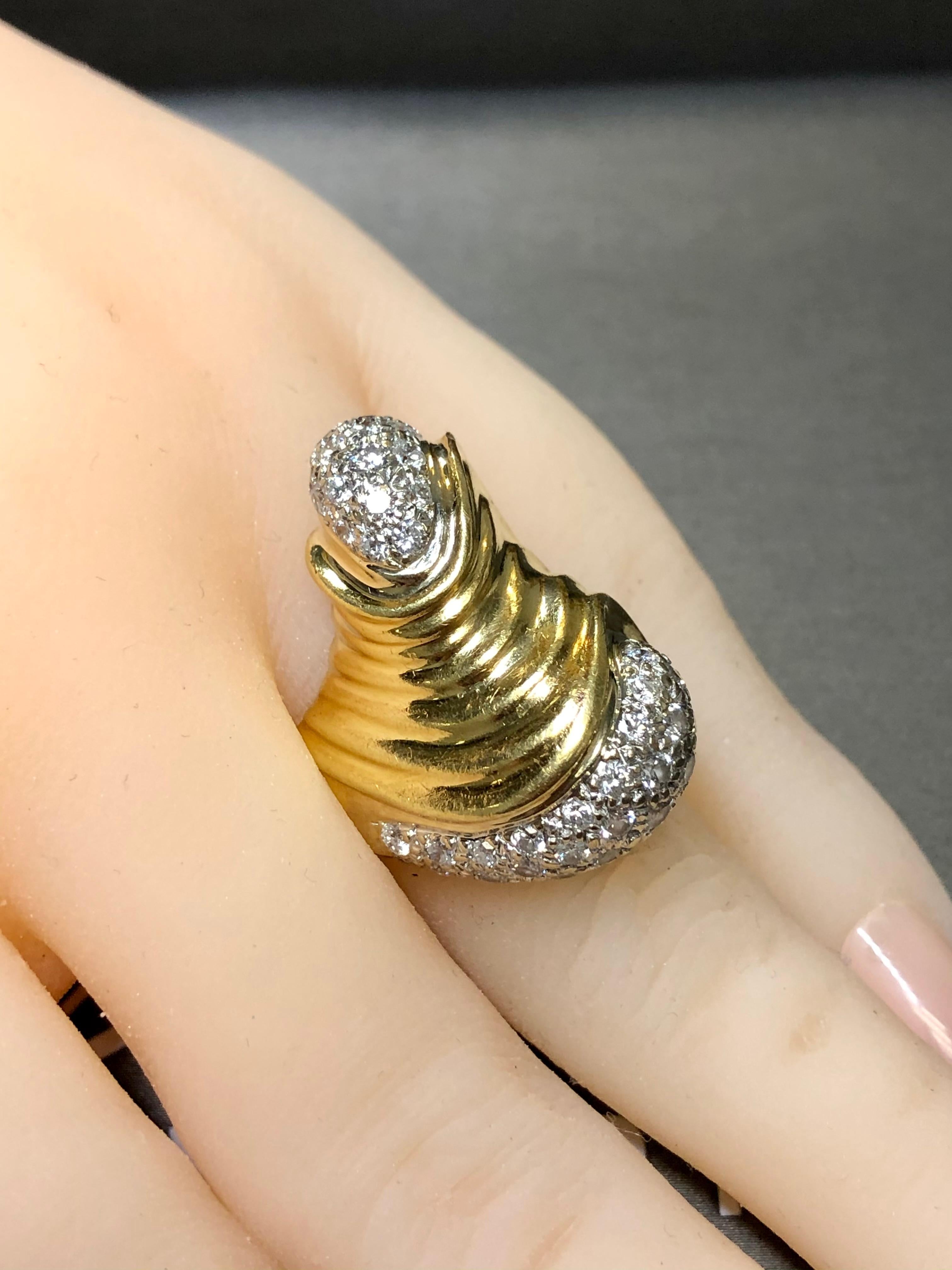 Estate Heavy 18k Yellow Gold Wave Ripple Pave Diamond Cocktail Ring 2.50ctw For Sale 5