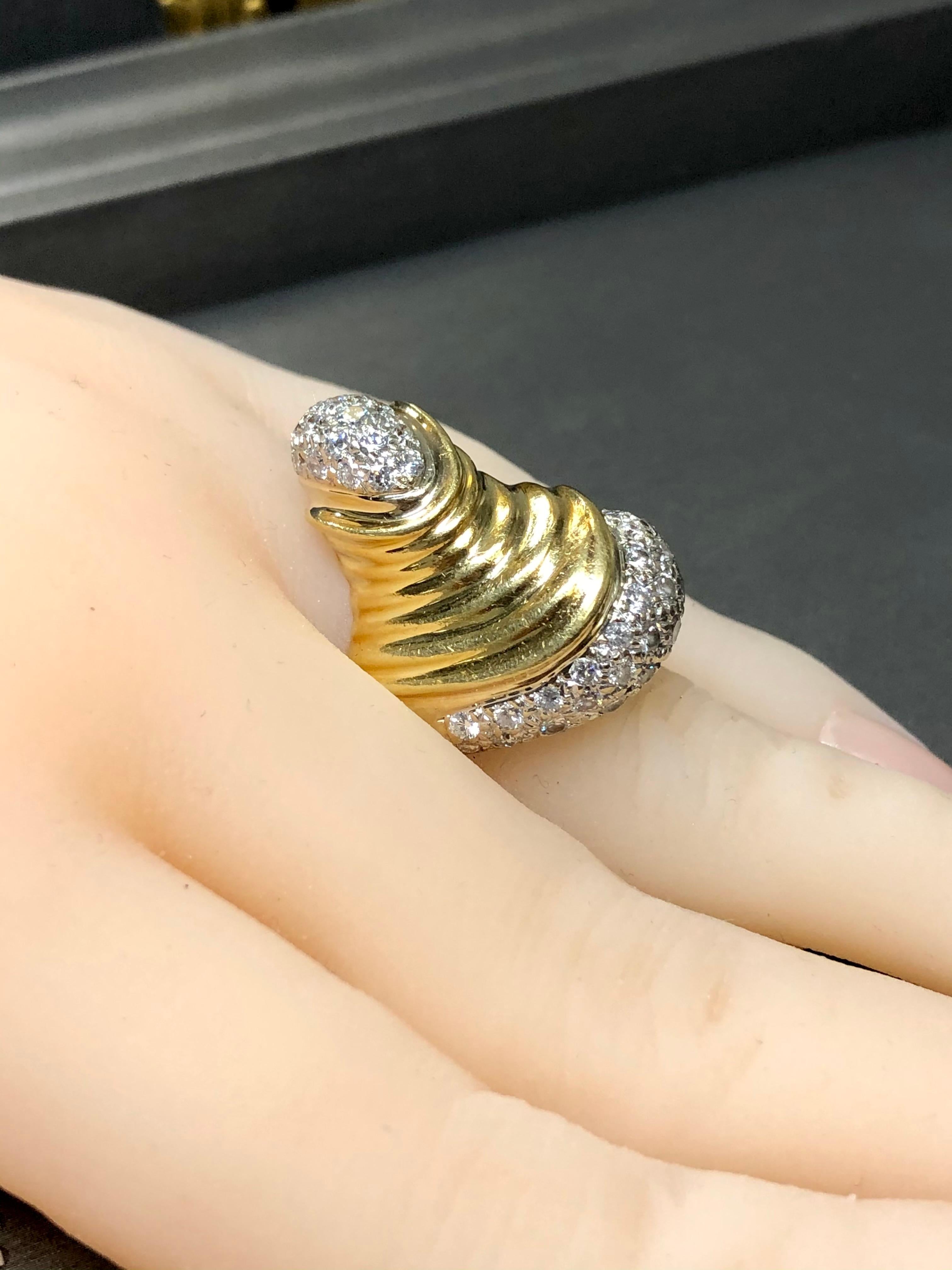 Estate Heavy 18k Yellow Gold Wave Ripple Pave Diamond Cocktail Ring 2.50ctw For Sale 6