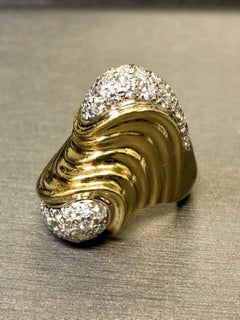 Nachlass schwerer 18k Gelbgold Wave Ripple Pave Diamant-Cocktailring 2,50ctw